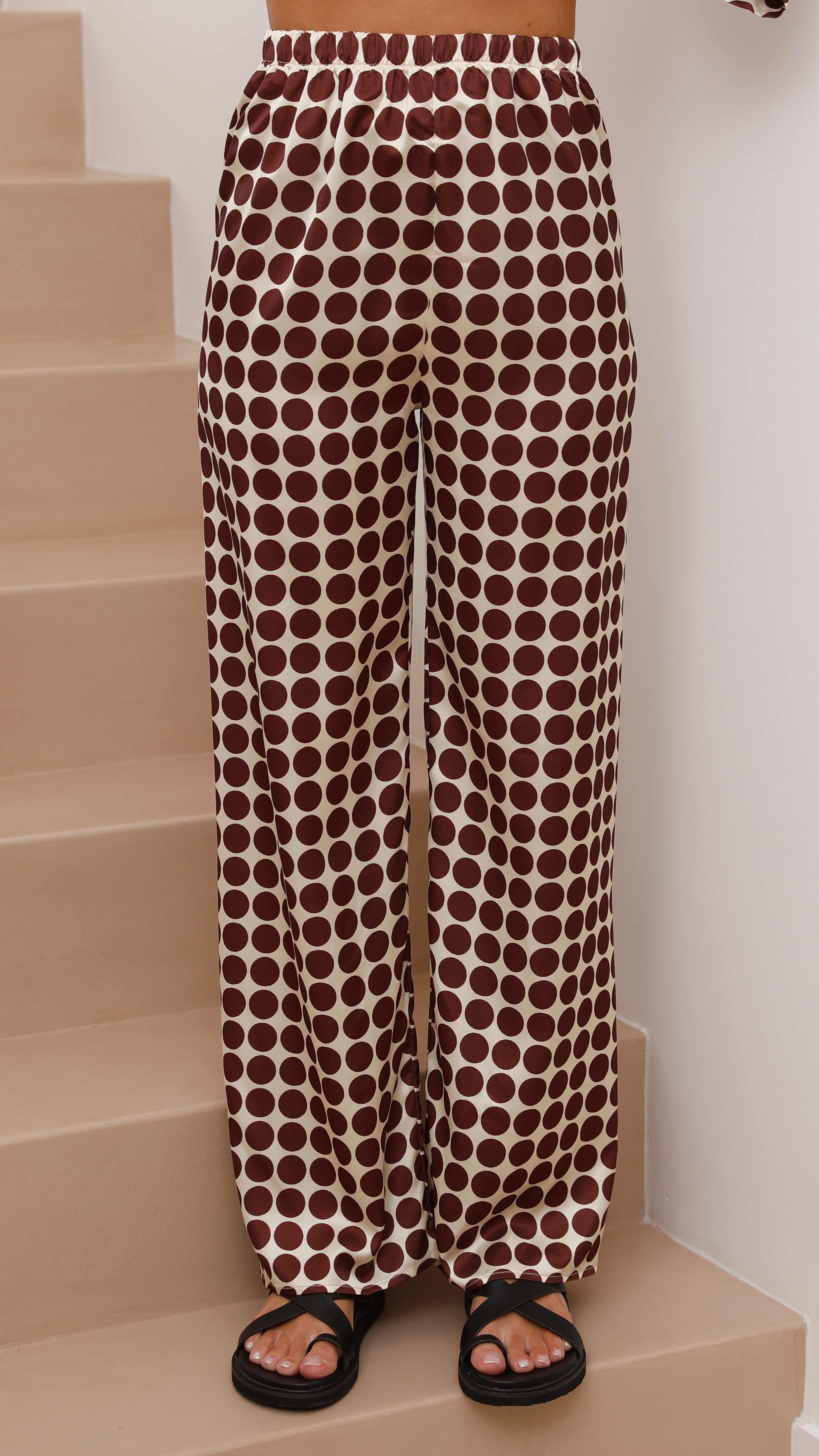 Monique Button Up Shirt and Pants Set - Brown/Beige Spot