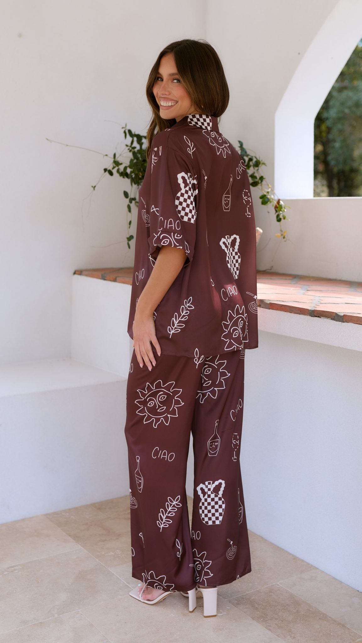 Bailie Shirt and Pants Set - Brown/White