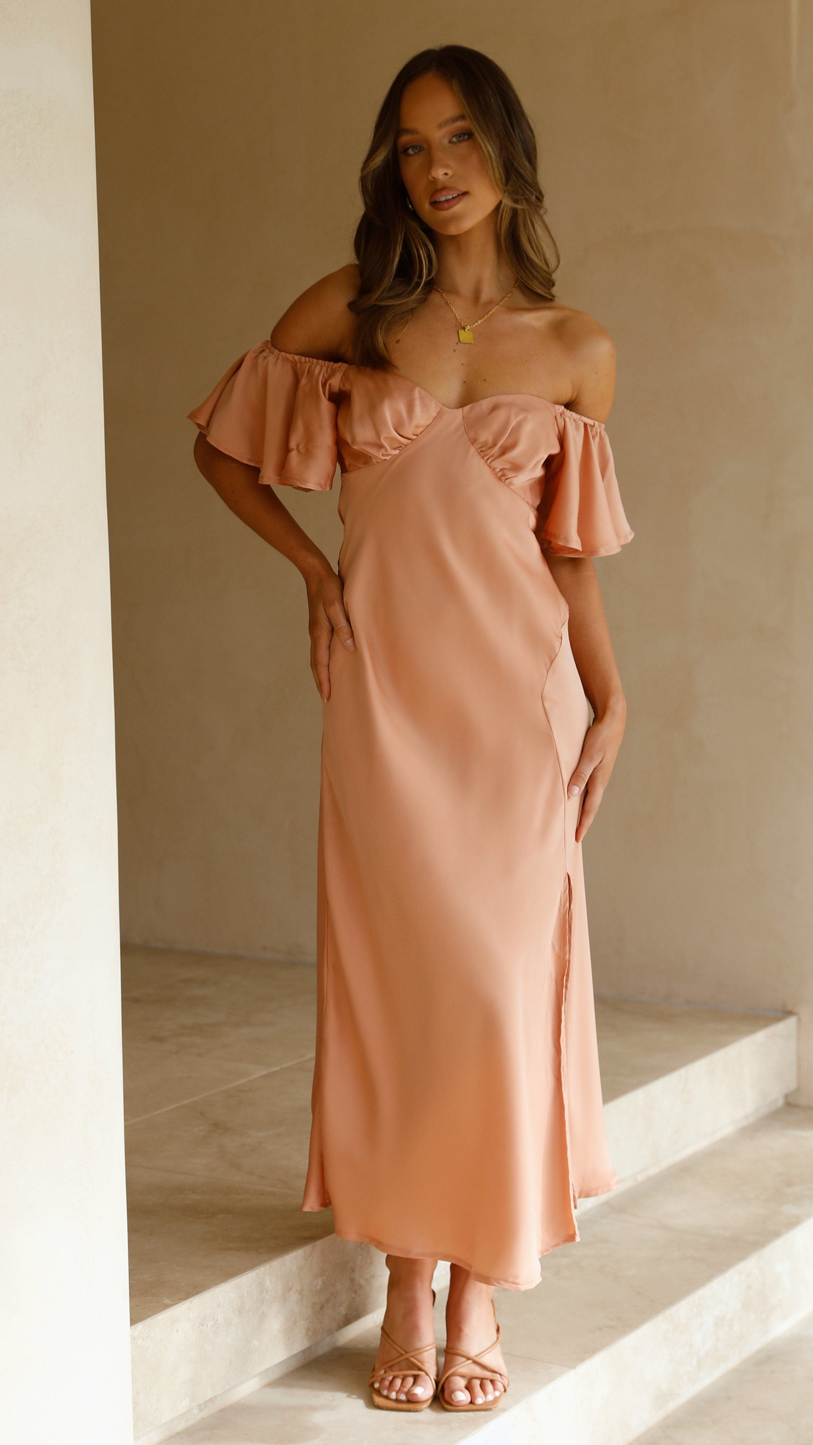 Louisa Midi Dress - Peach
