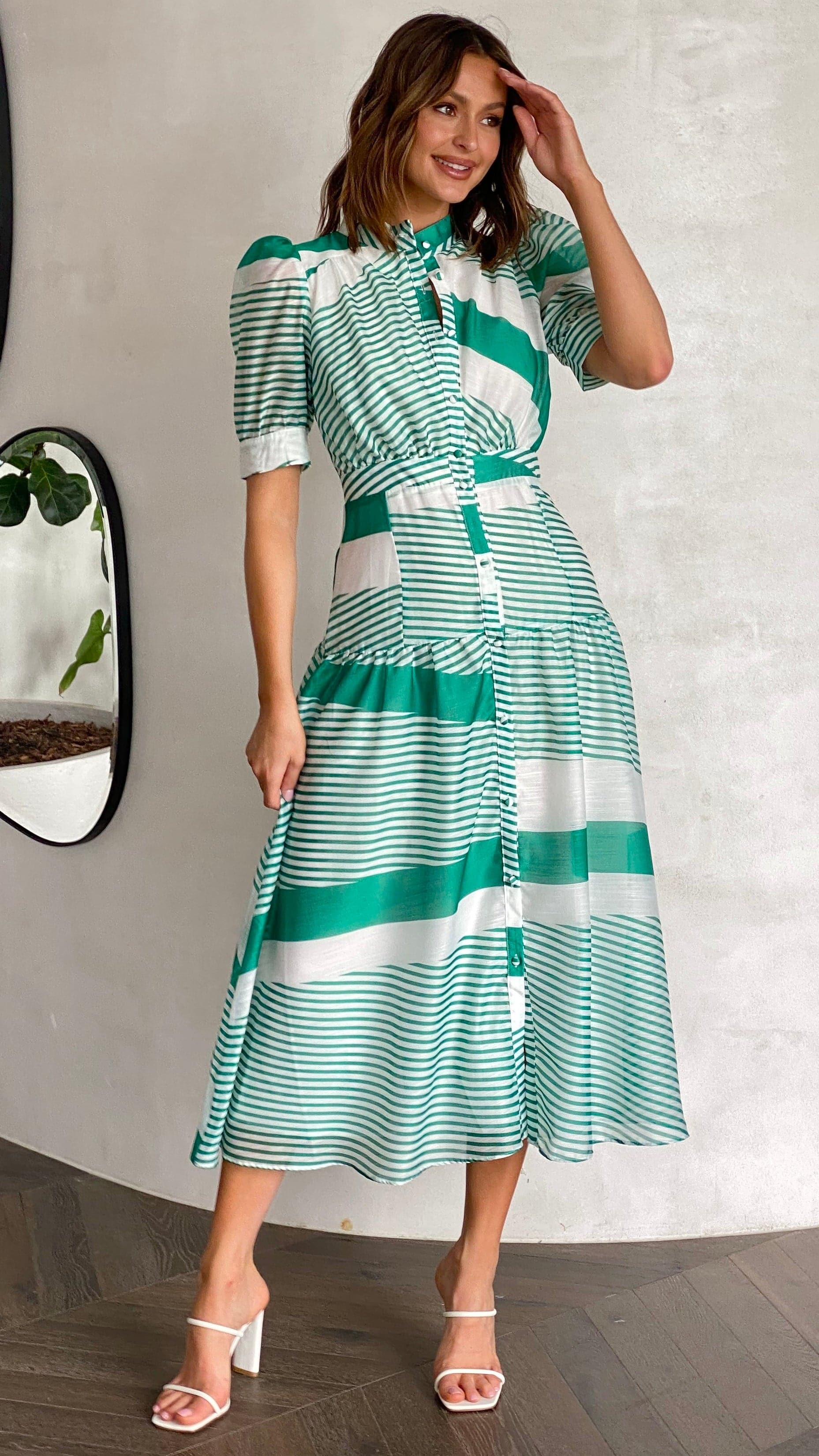 Eliza Midi Dress - Green Stripe
