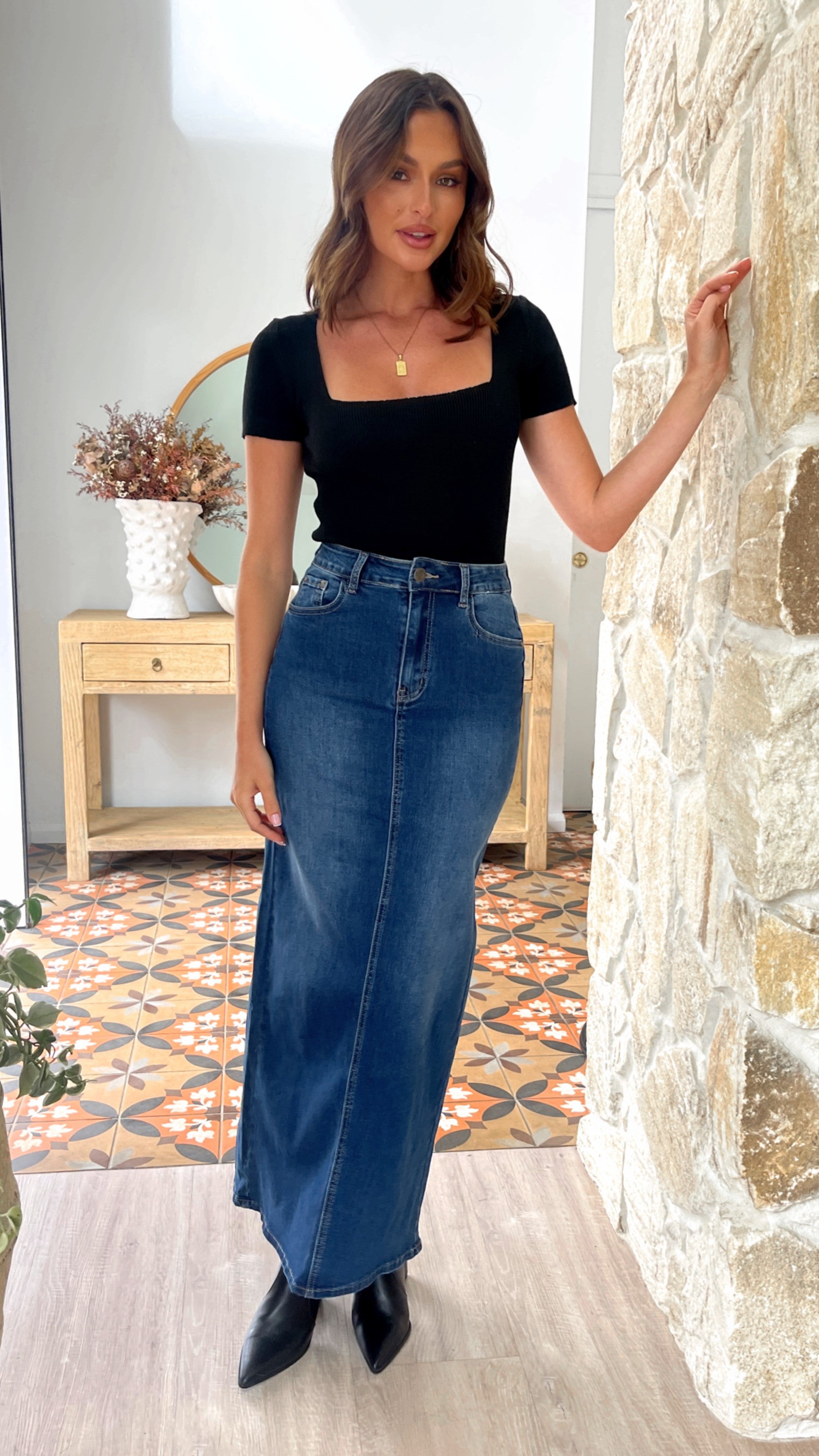 Rennie Denim Maxi Skirt - Mid Blue
