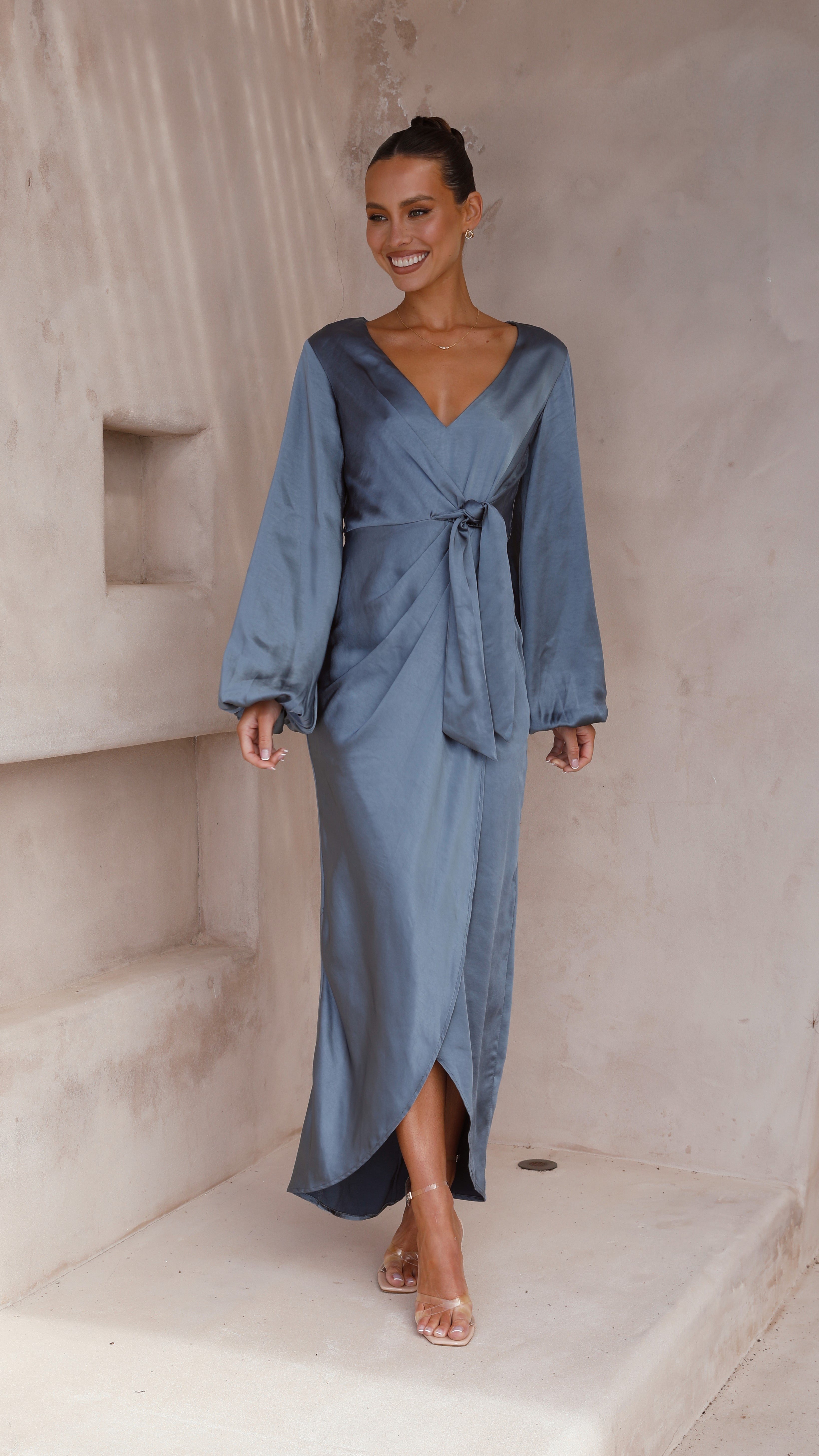 Naomi Long Sleeve Maxi Dress - Slate Blue