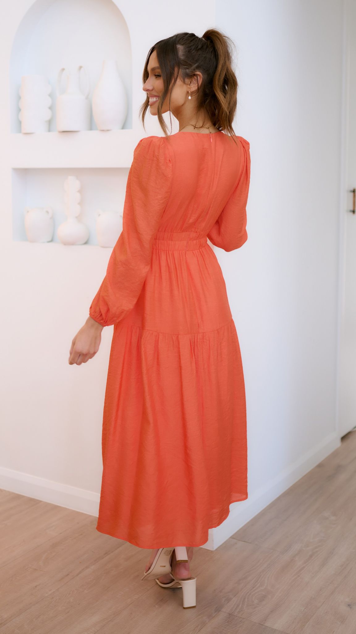 Erin Long Sleeve Midi Dress - Melon