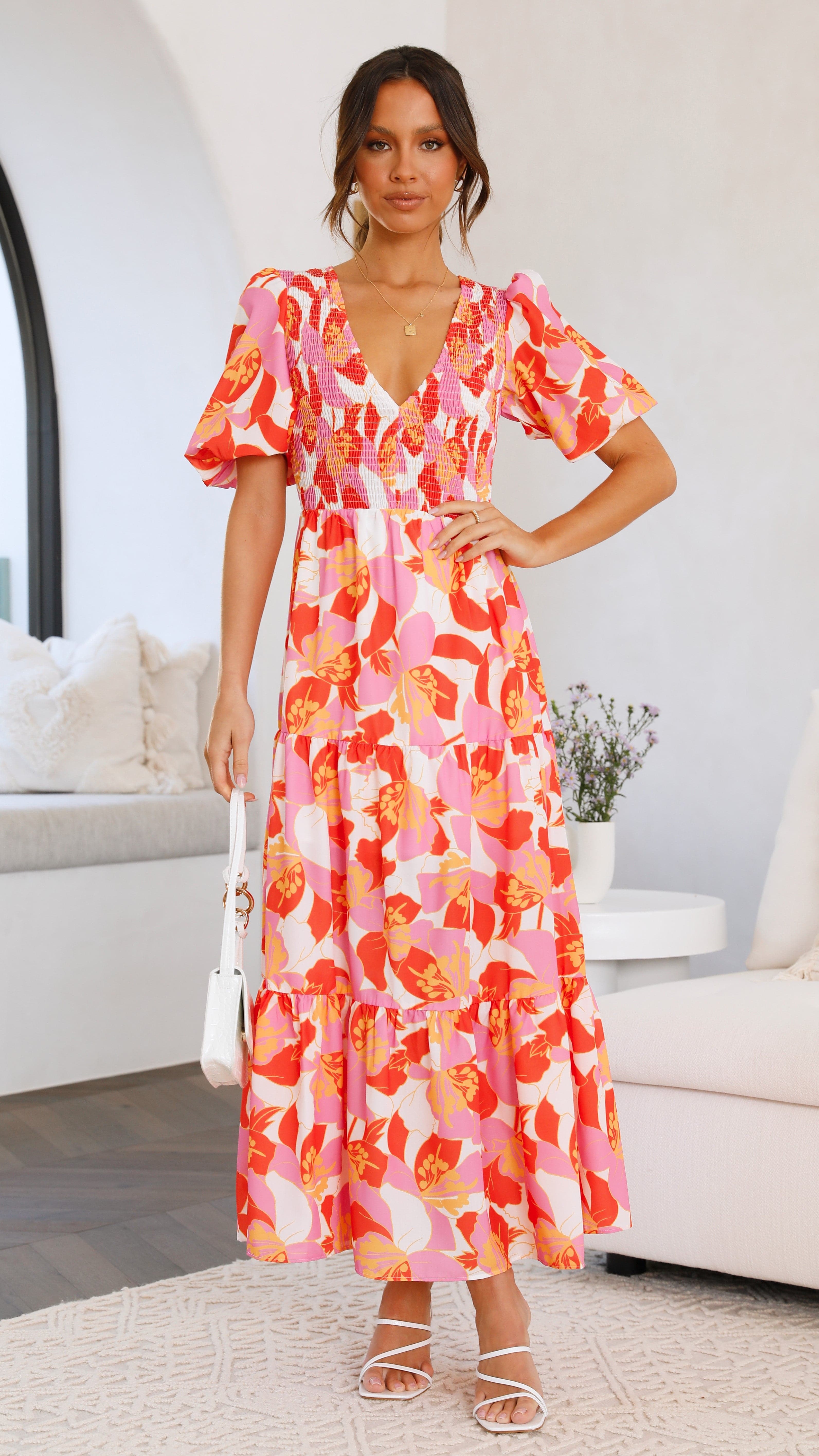 Abbie Maxi Dress - Orange Floral