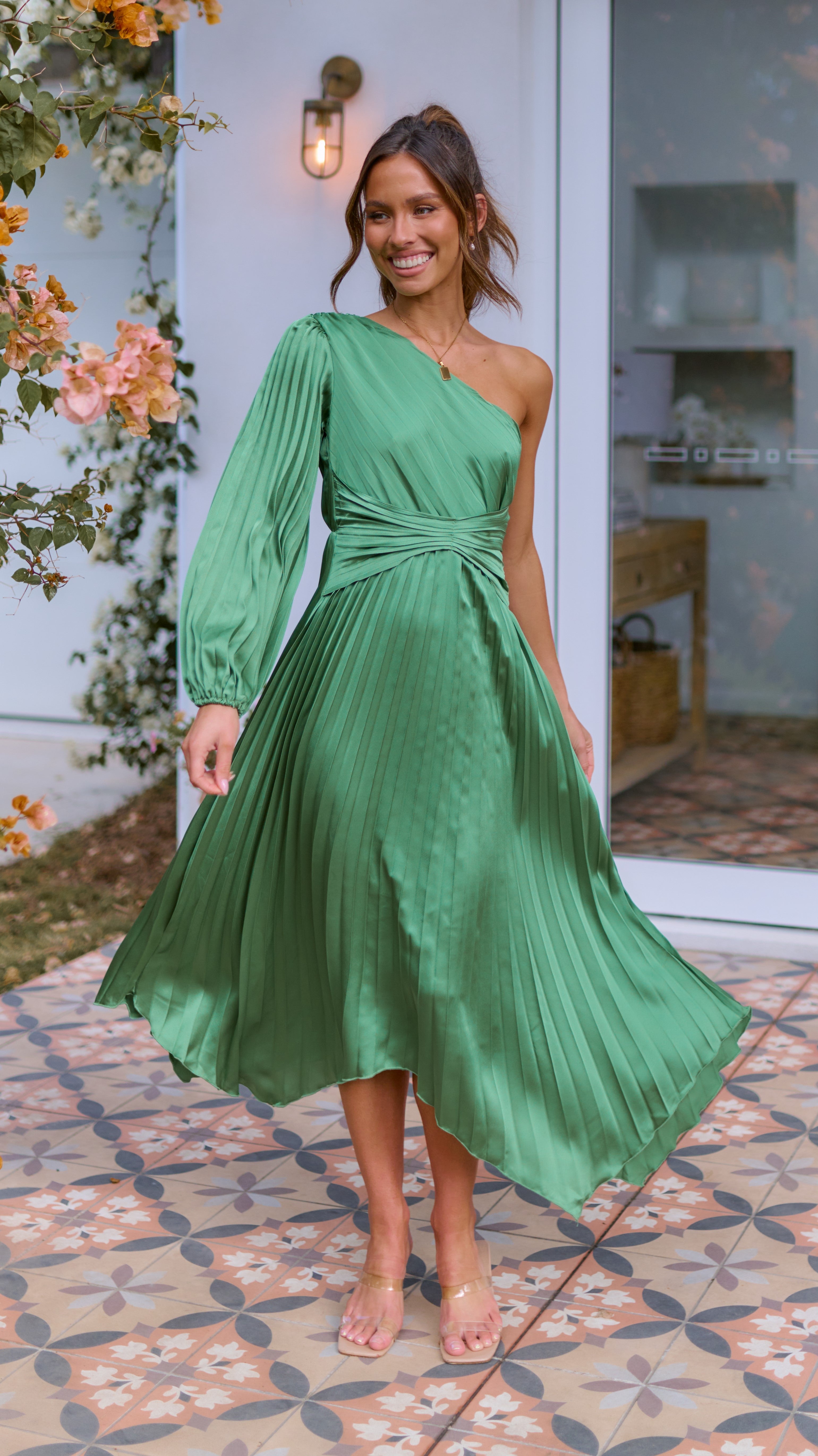 Brooklyn One Shoulder Midi Dress - Green