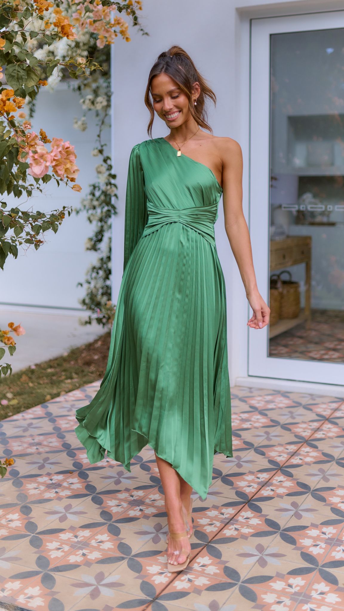 Brooklyn One Shoulder Midi Dress - Green