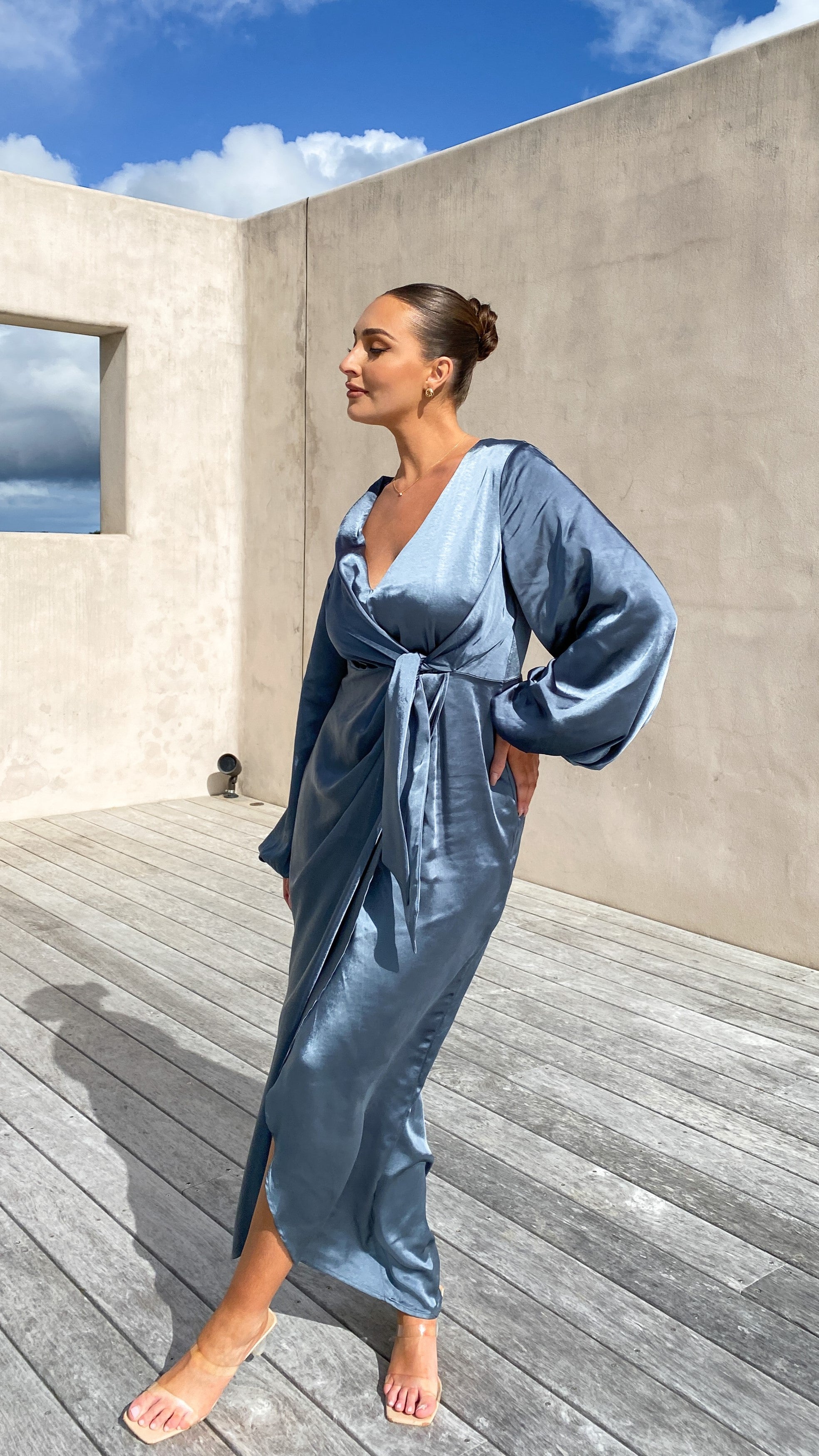 Naomi Long Sleeve Maxi Dress - Slate Blue