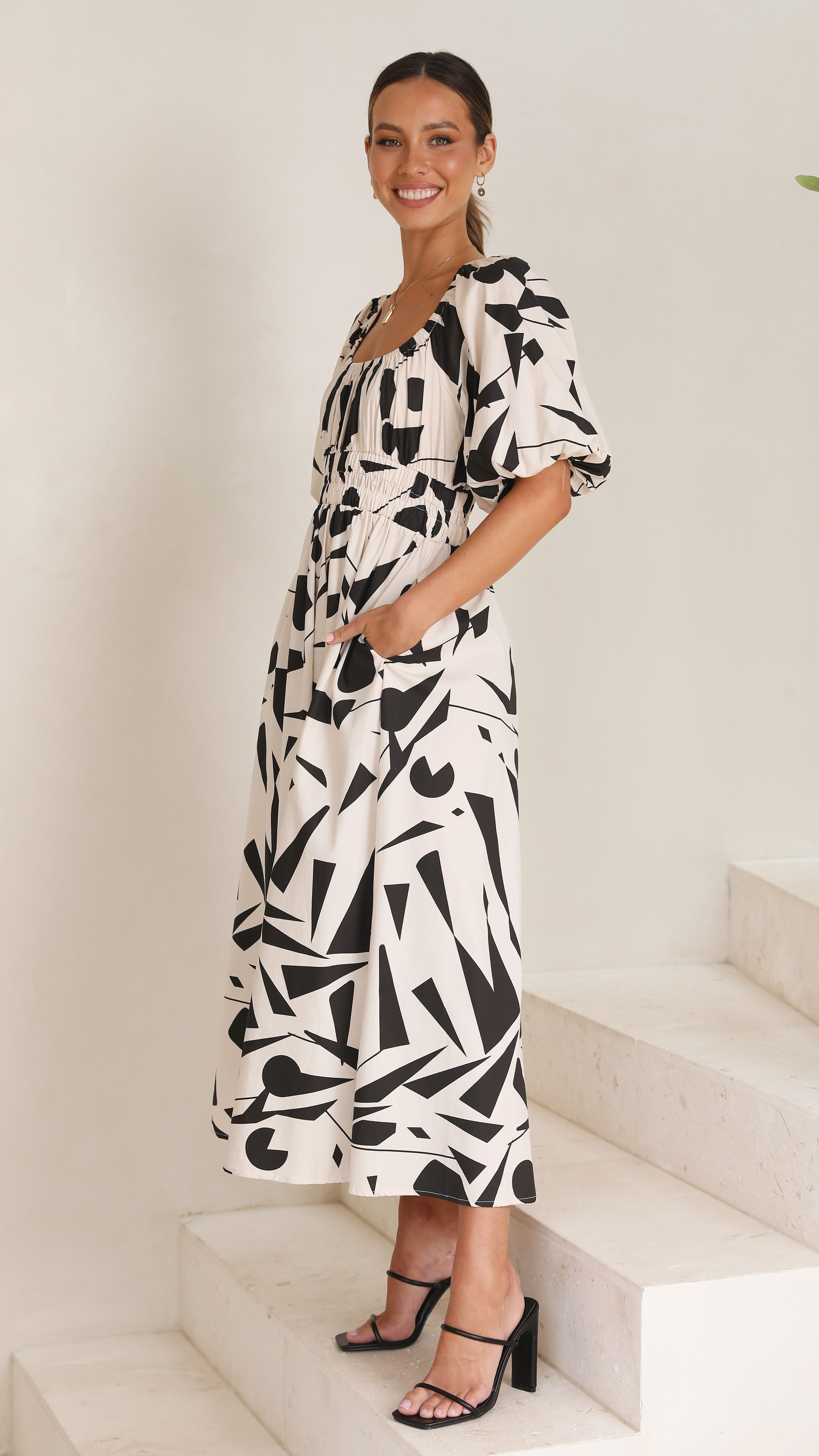 Mel Midi Dress - Beige/Black