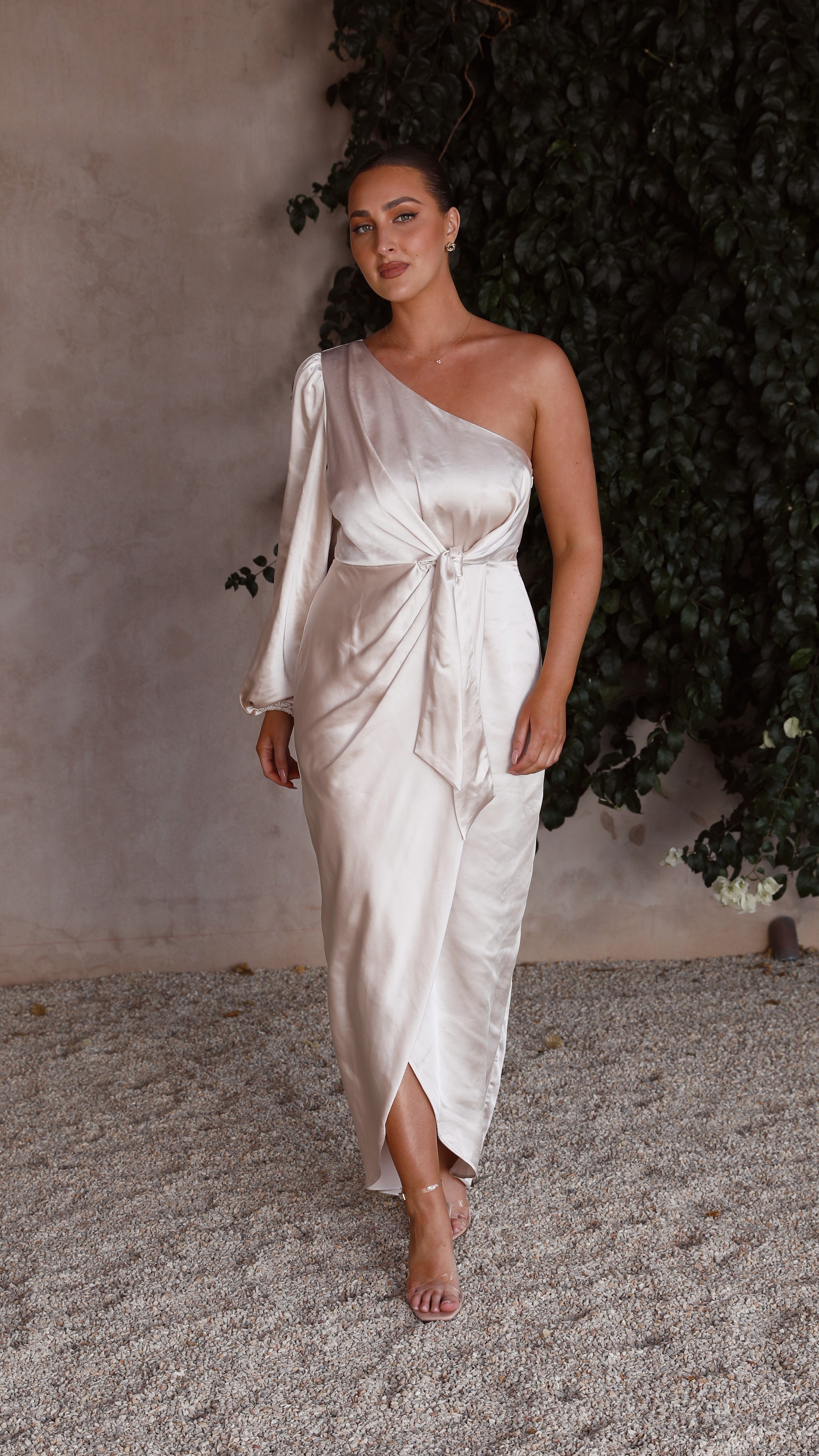 Heidi One Shoulder Maxi Dress - Champagne