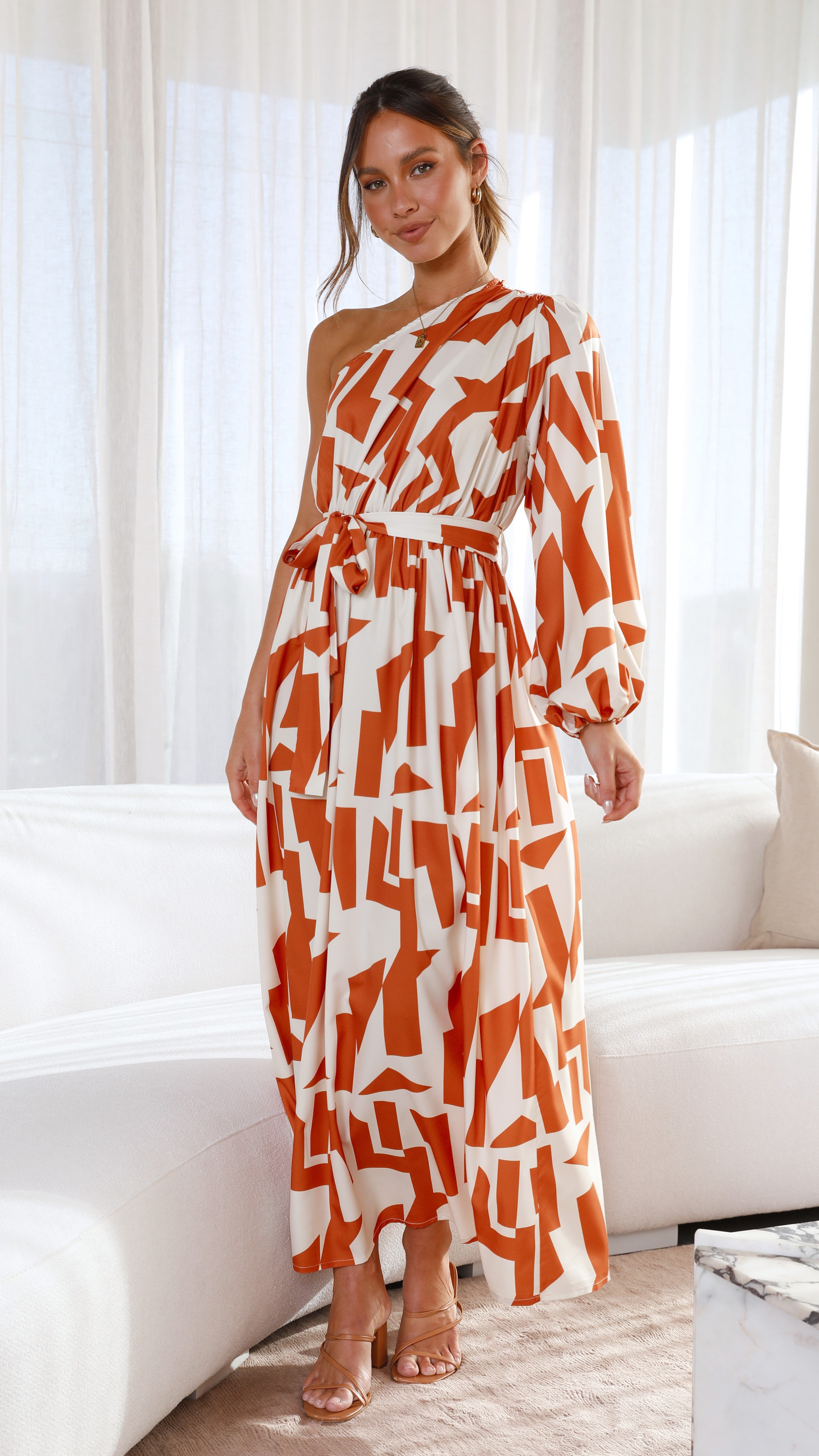 Melanie Maxi Dress - Orange/Rust Print