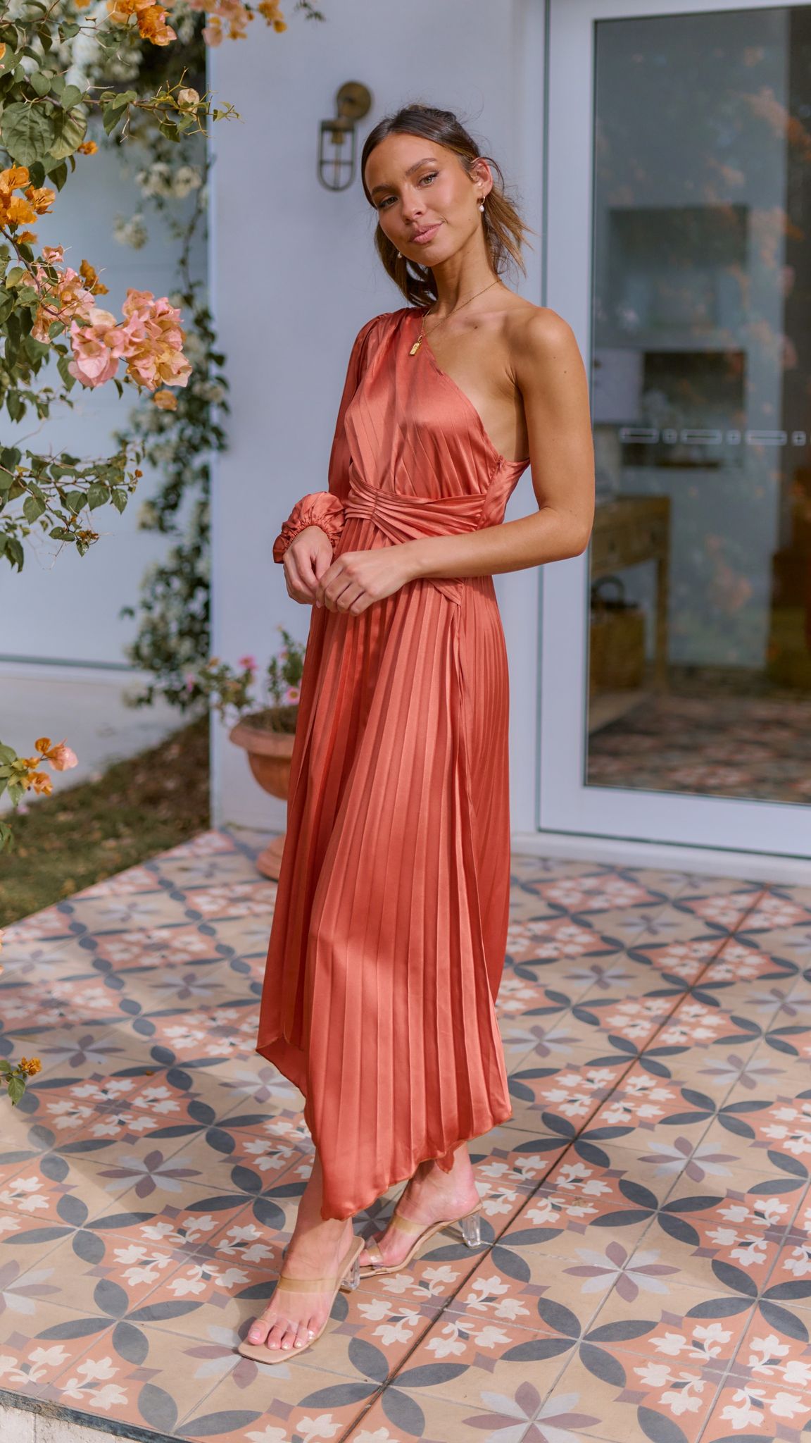 Brooklyn One Shoulder Midi Dress - Copper