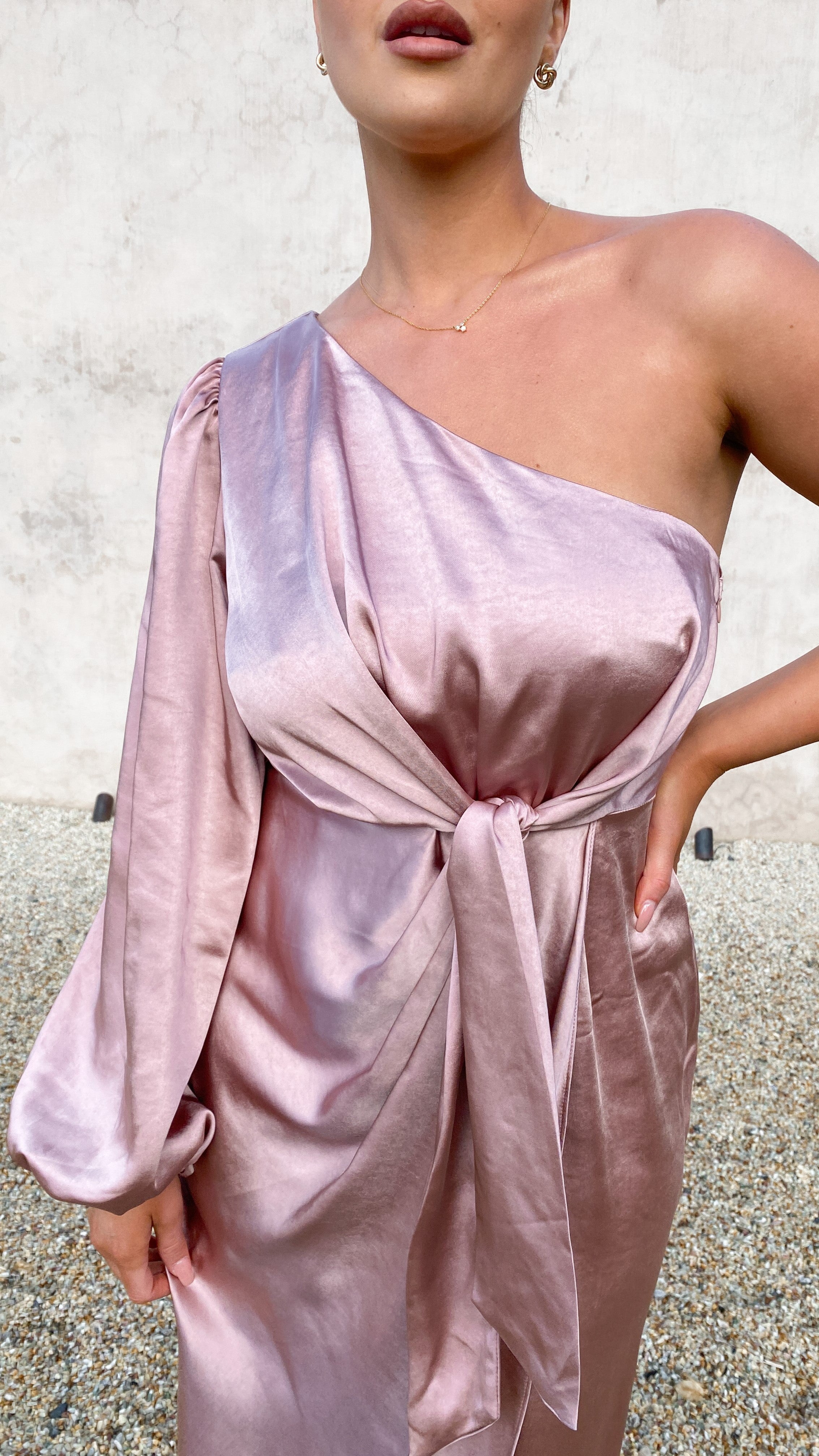 Heidi One Shoulder Maxi Dress - Dusty Pink