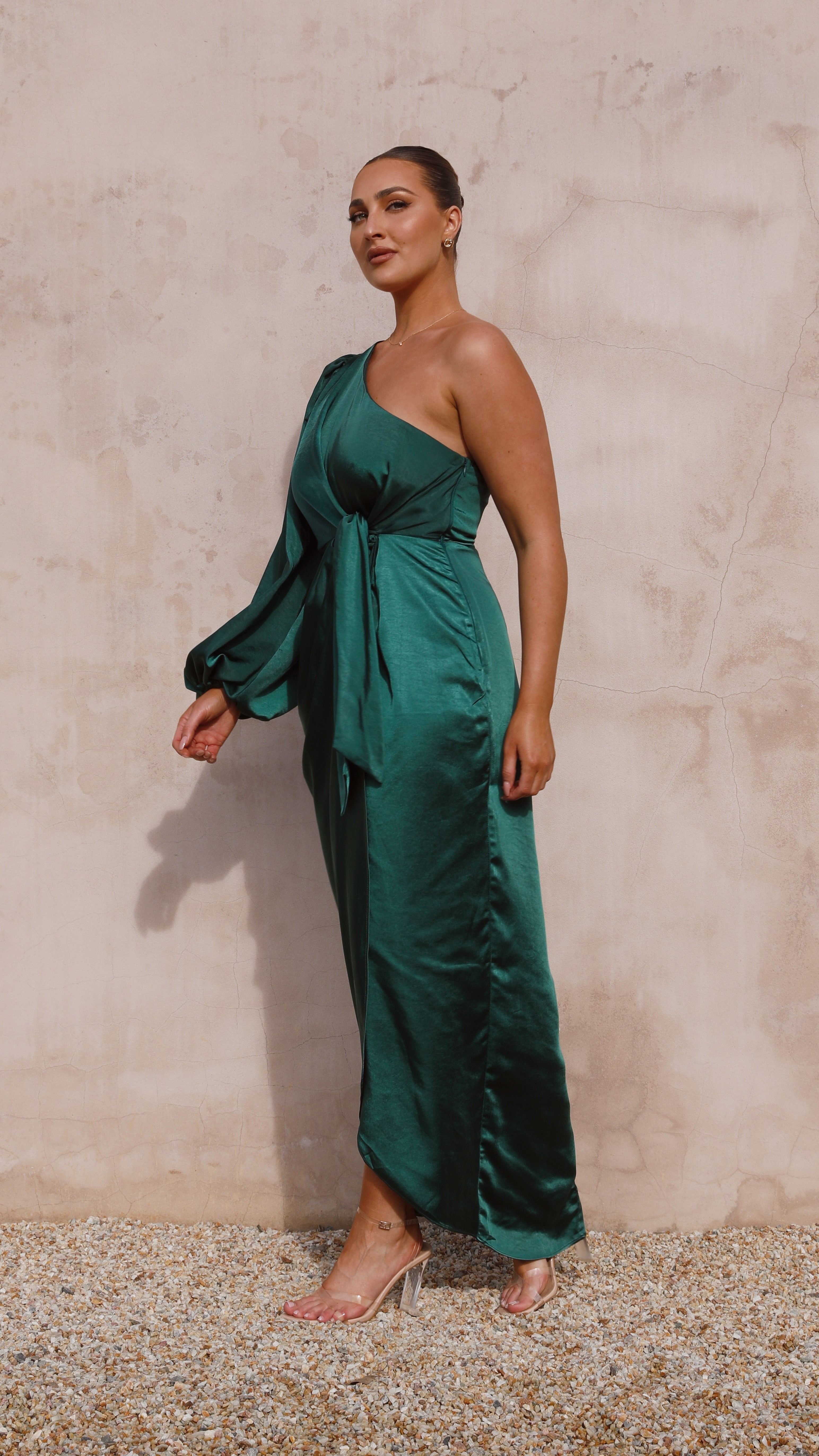 Heidi One Shoulder Maxi Dress - Emerald