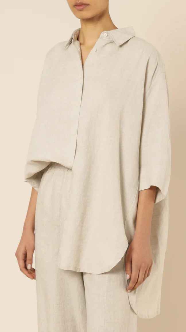 Lounge Linen Longline Shirt - Natural