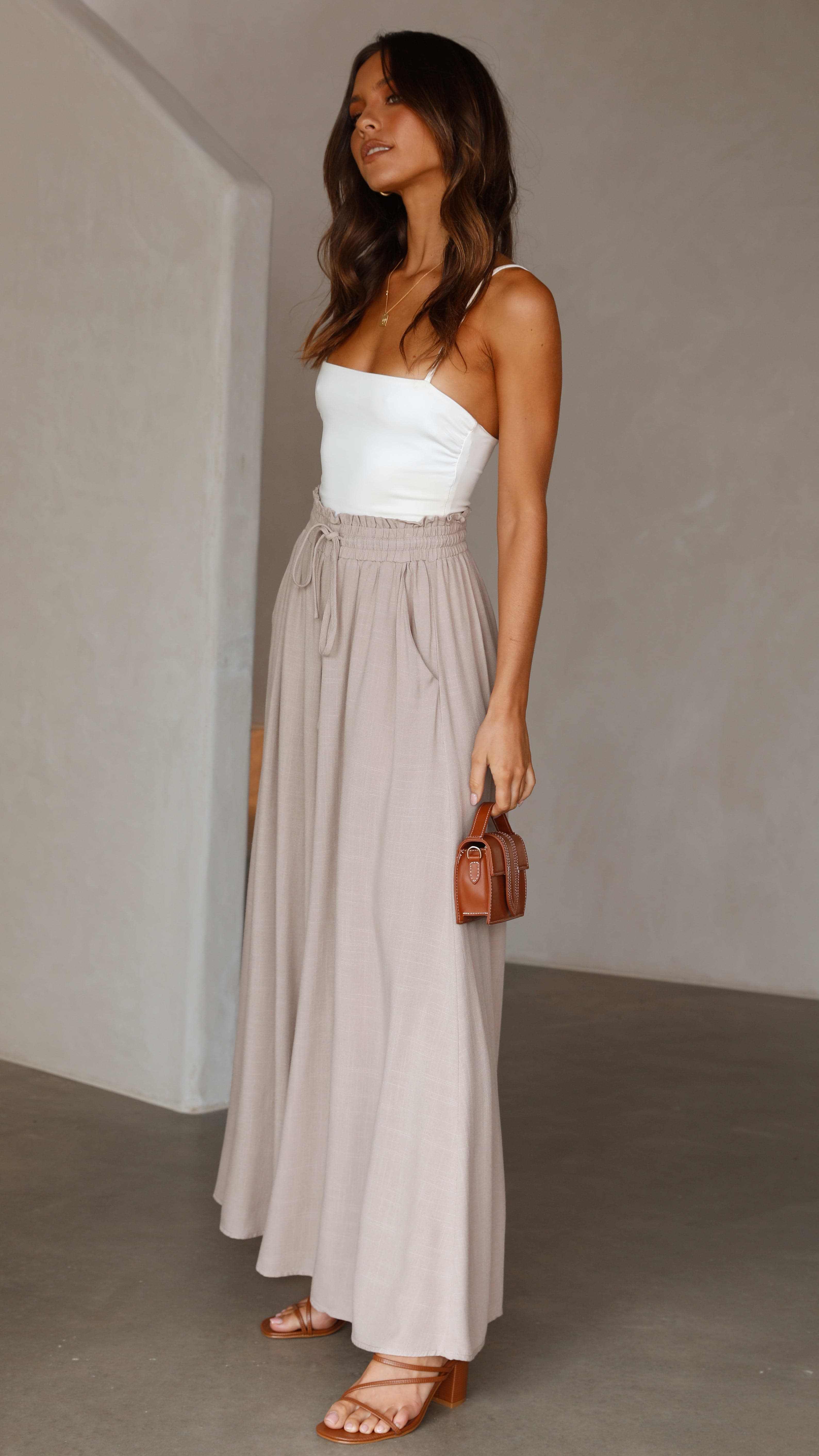 Avery Wide Leg Pants - Beige