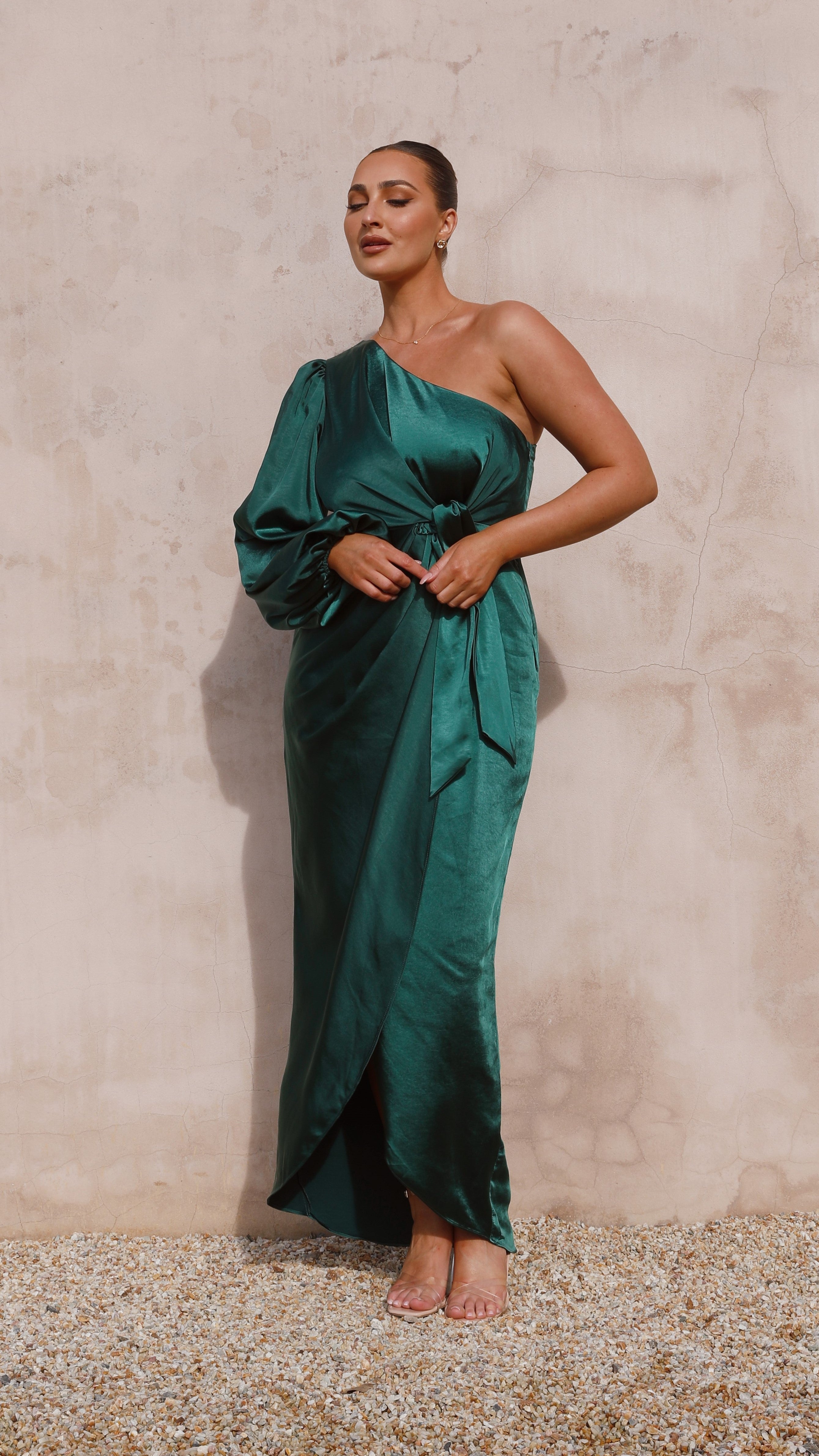 Heidi One Shoulder Maxi Dress - Emerald