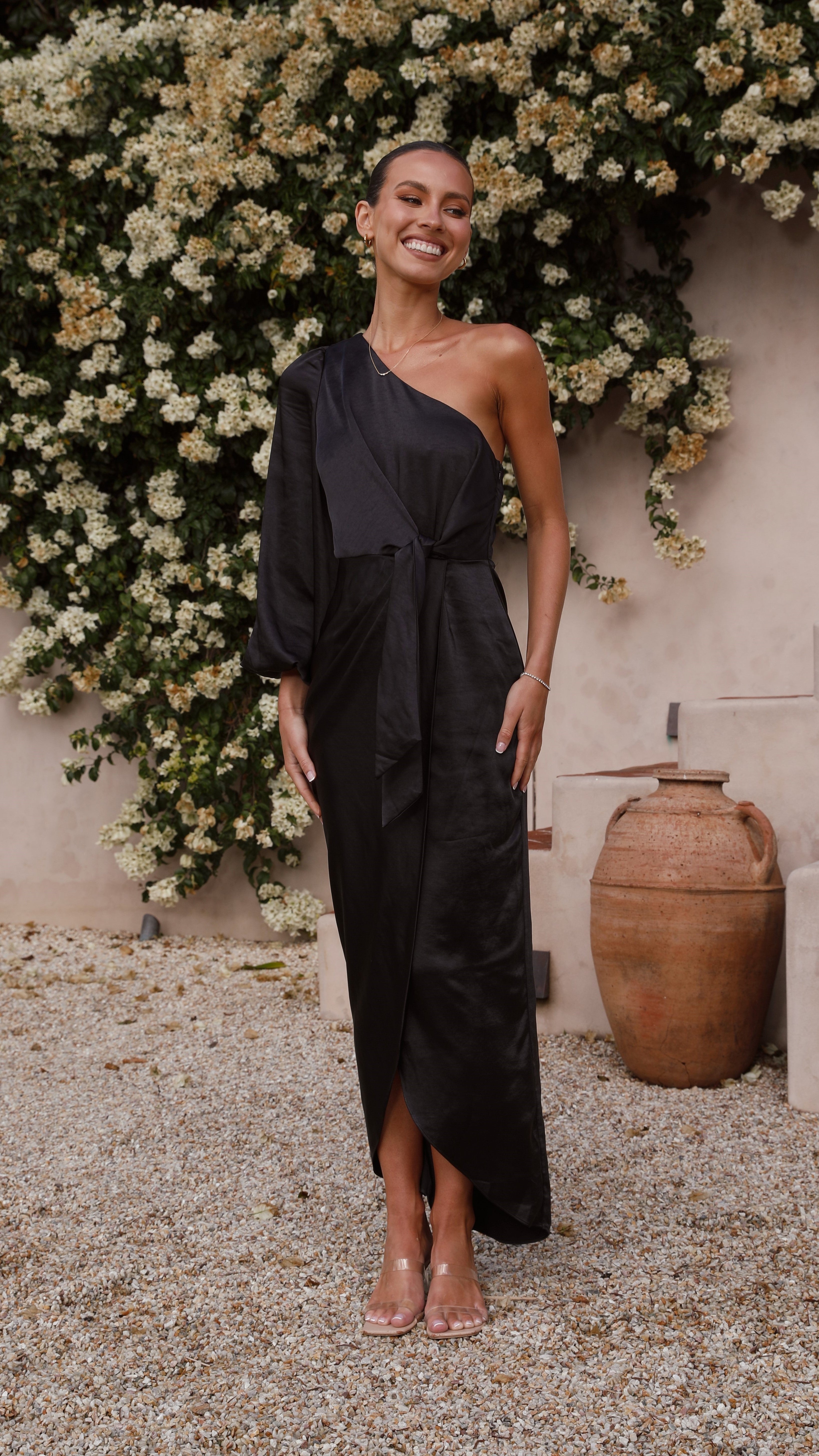 Heidi One Shoulder Maxi Dress - Black