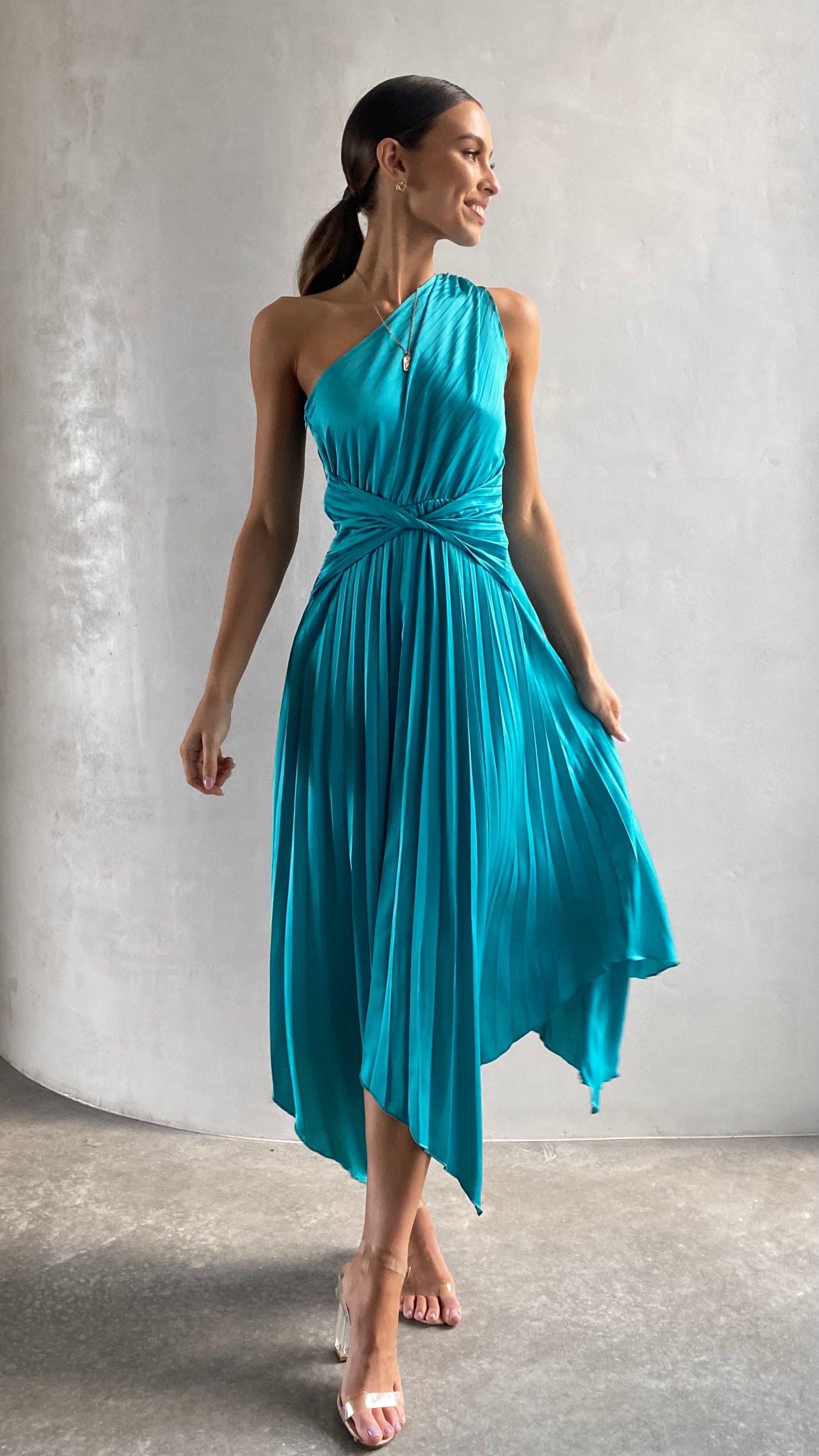 Cali One Shoulder Midi Dress - Blue