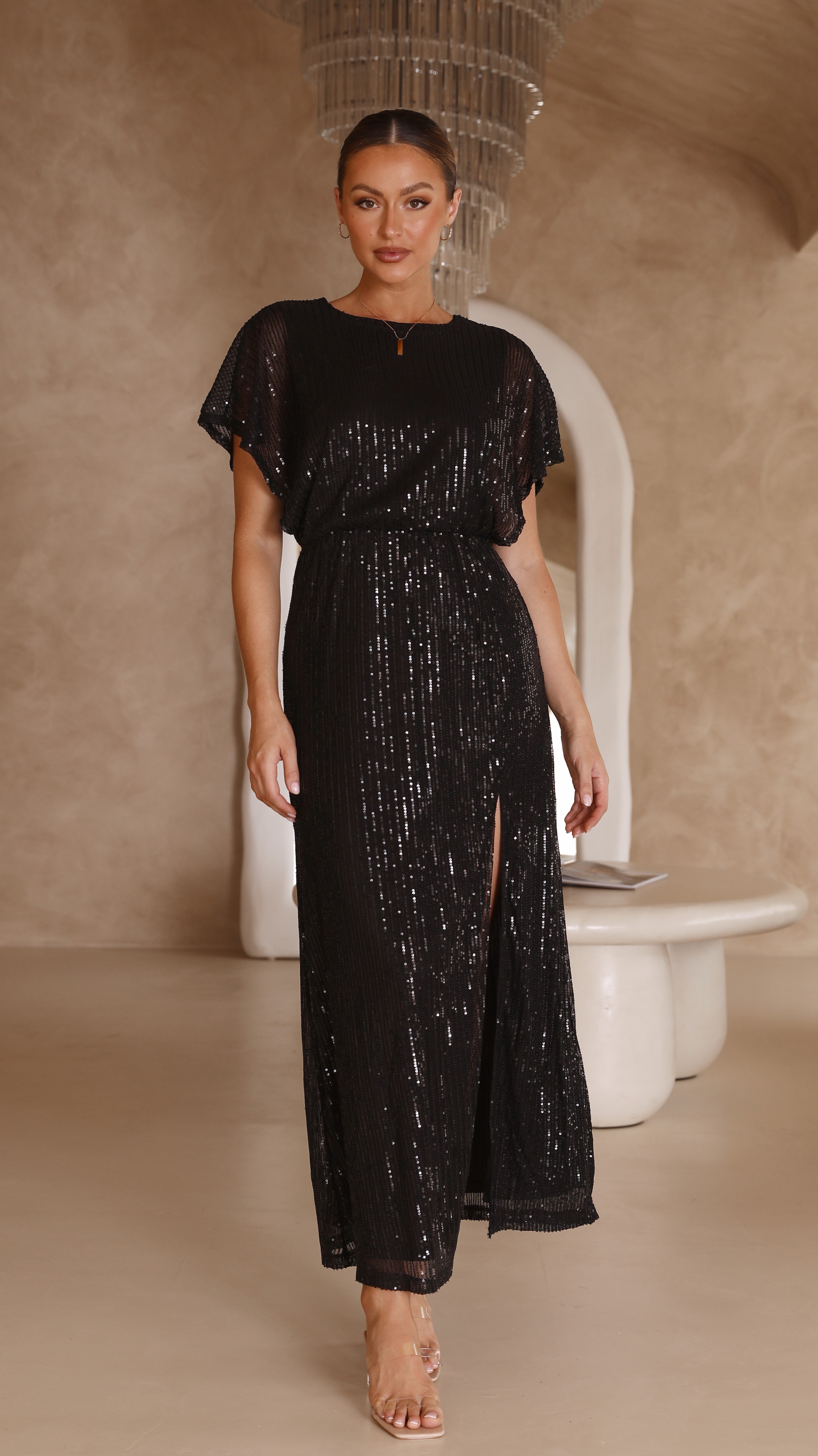 Bowie Maxi Dress - Black Sequin