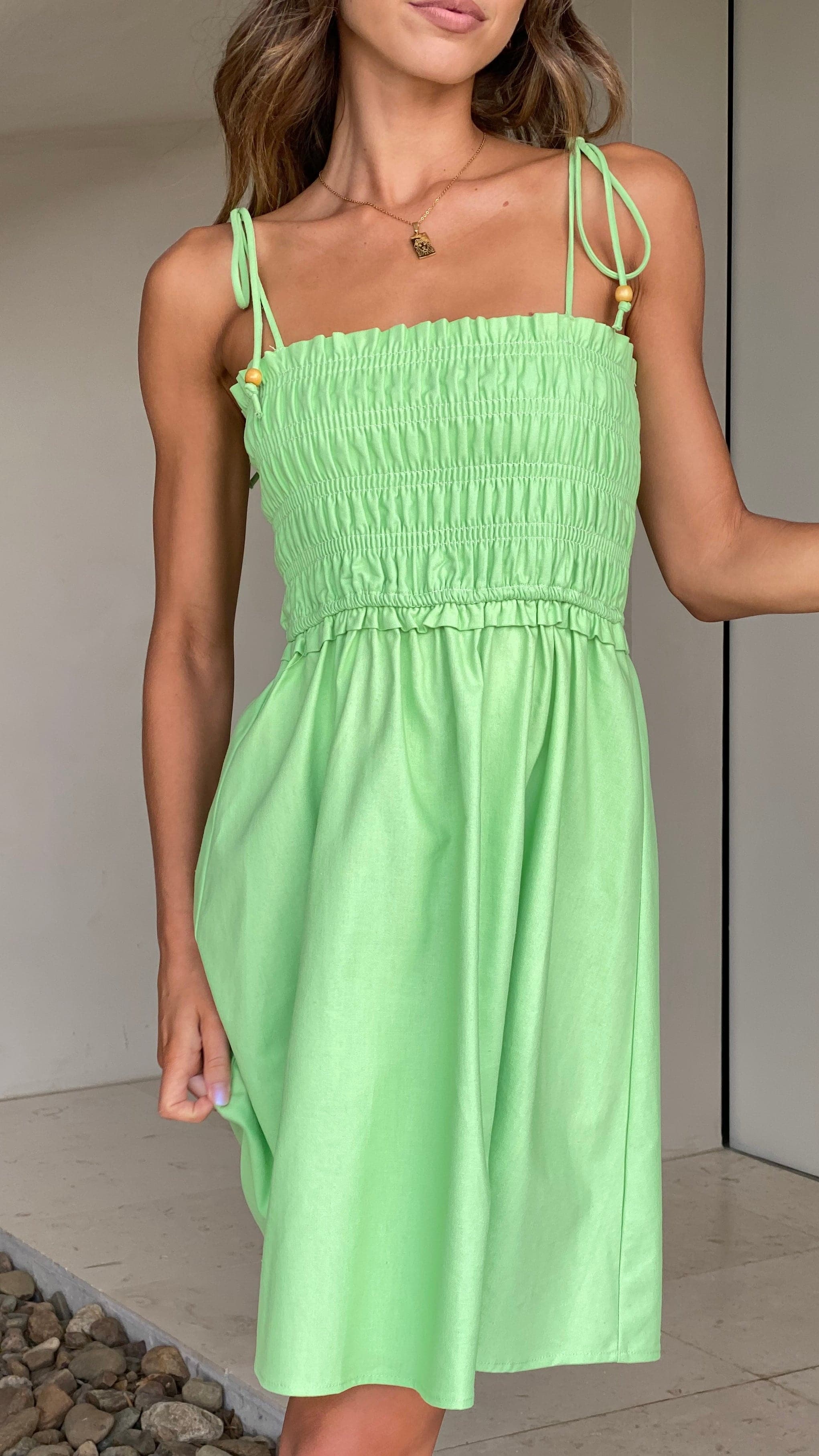 Poppy Mini Dress - Apple Green - lelonys