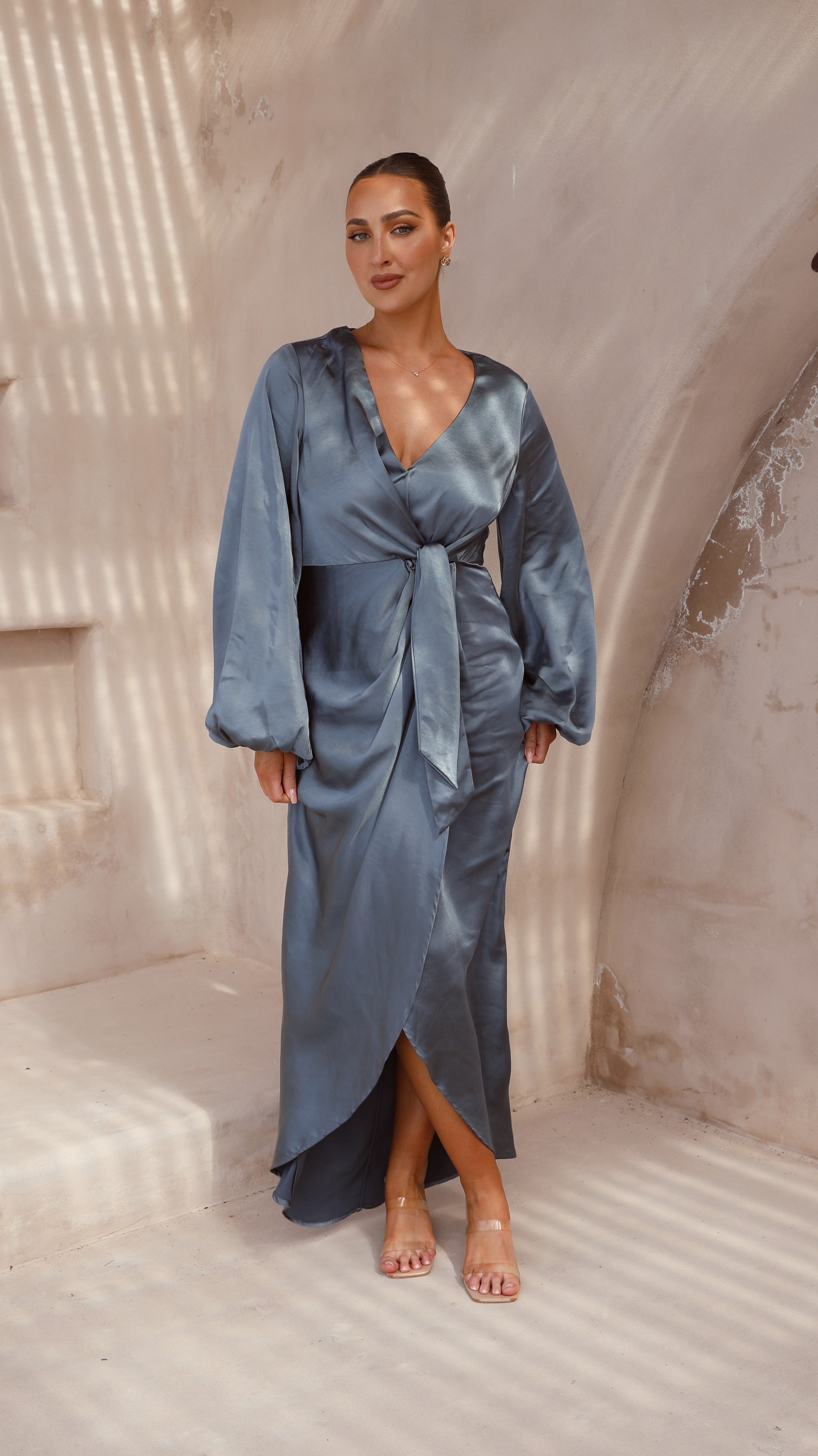 Naomi Long Sleeve Maxi Dress - Slate Blue