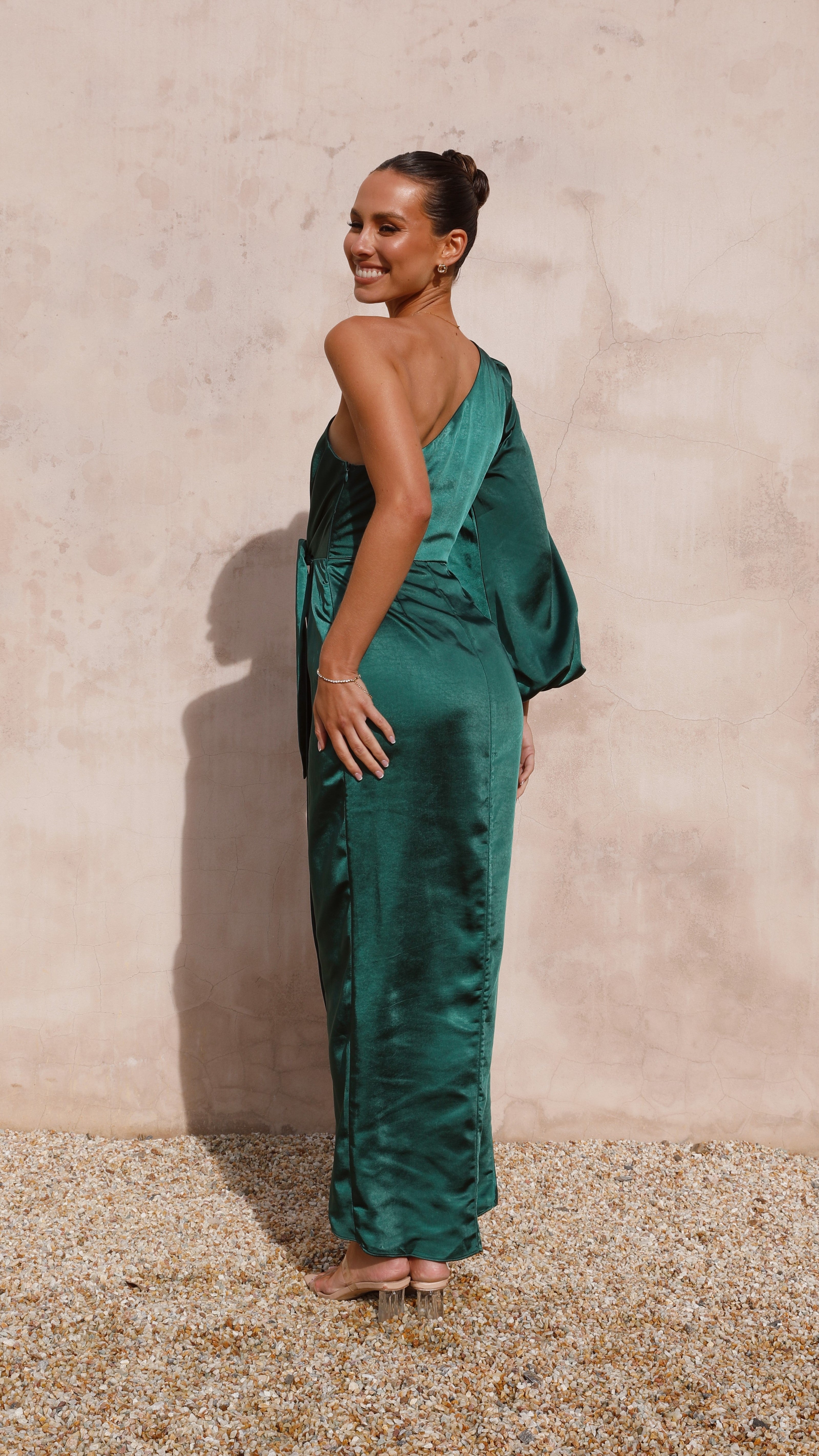 Heidi One Shoulder Maxi Dress - Emerald