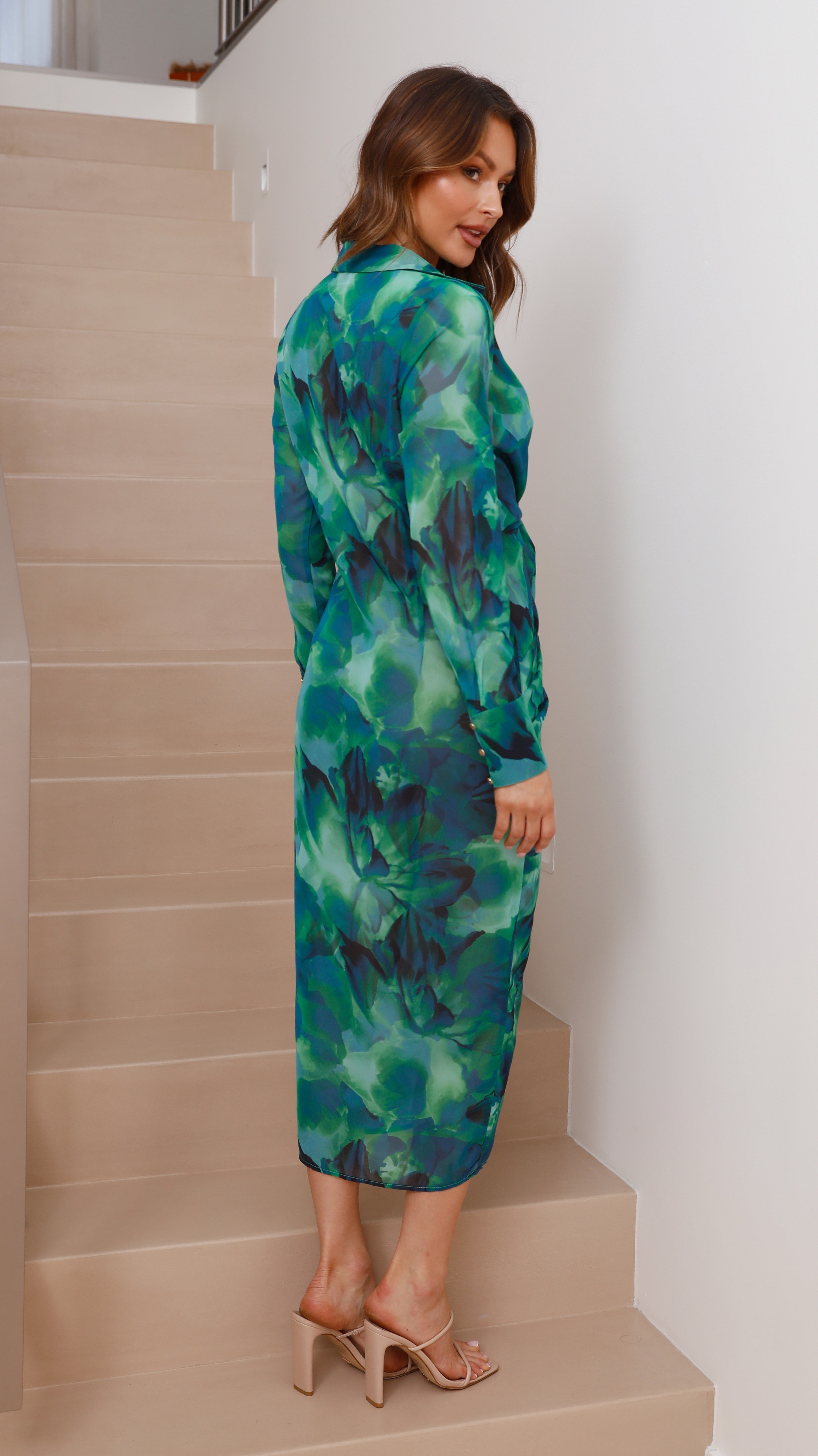 Calista Shirt Dress - Green Floral