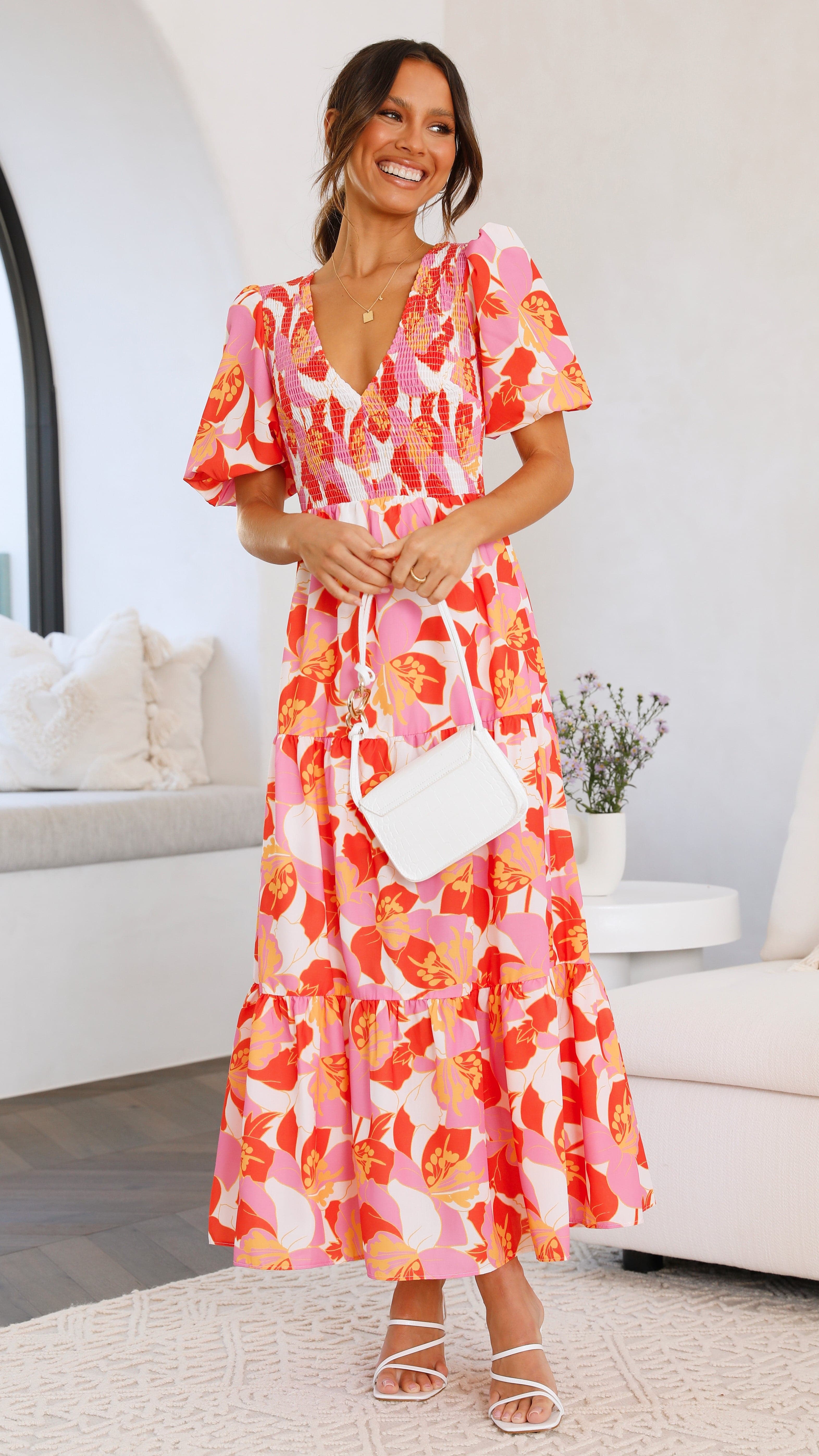 Abbie Maxi Dress - Orange Floral