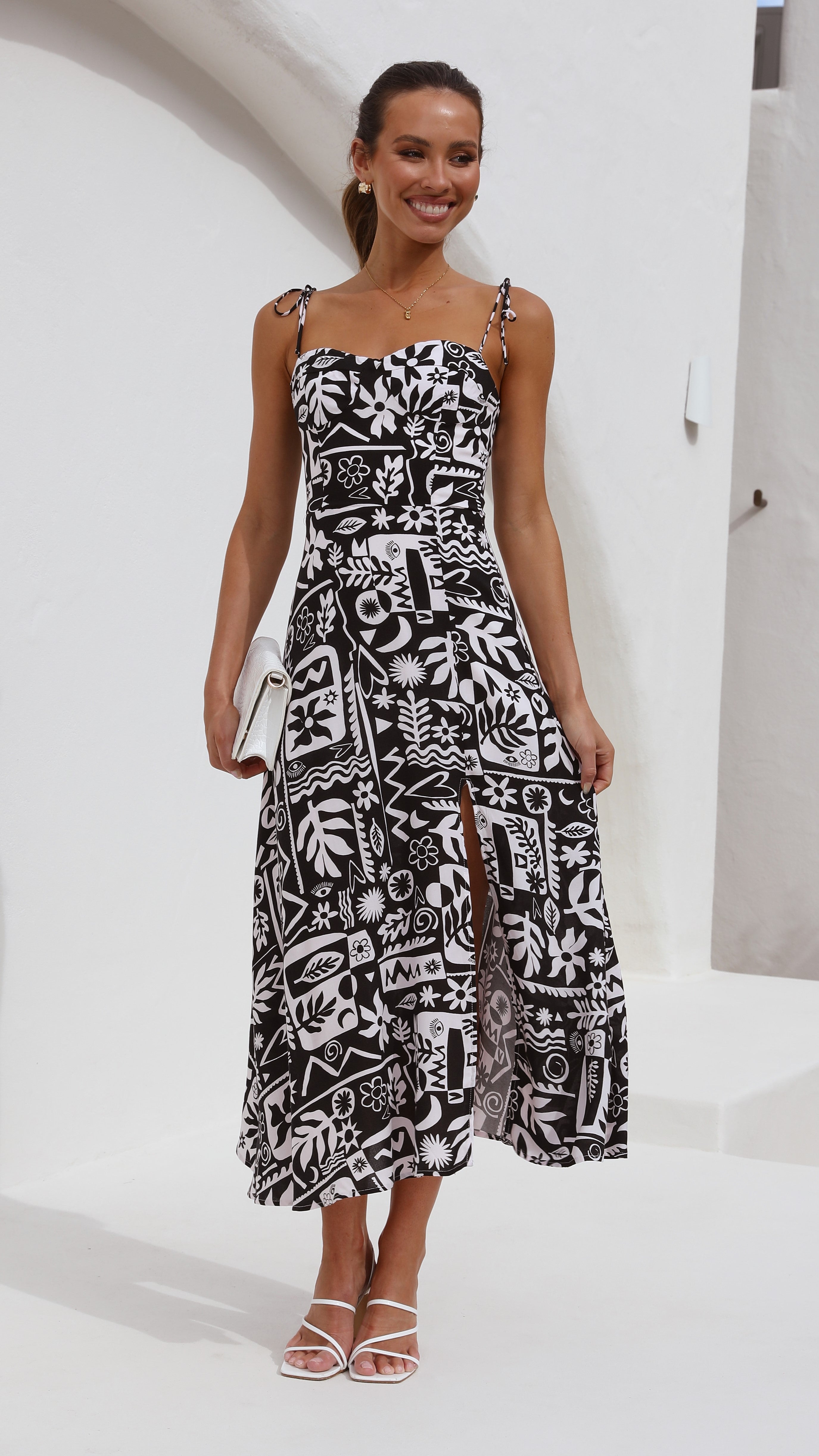 Rio Midi Dress - Black/White Print