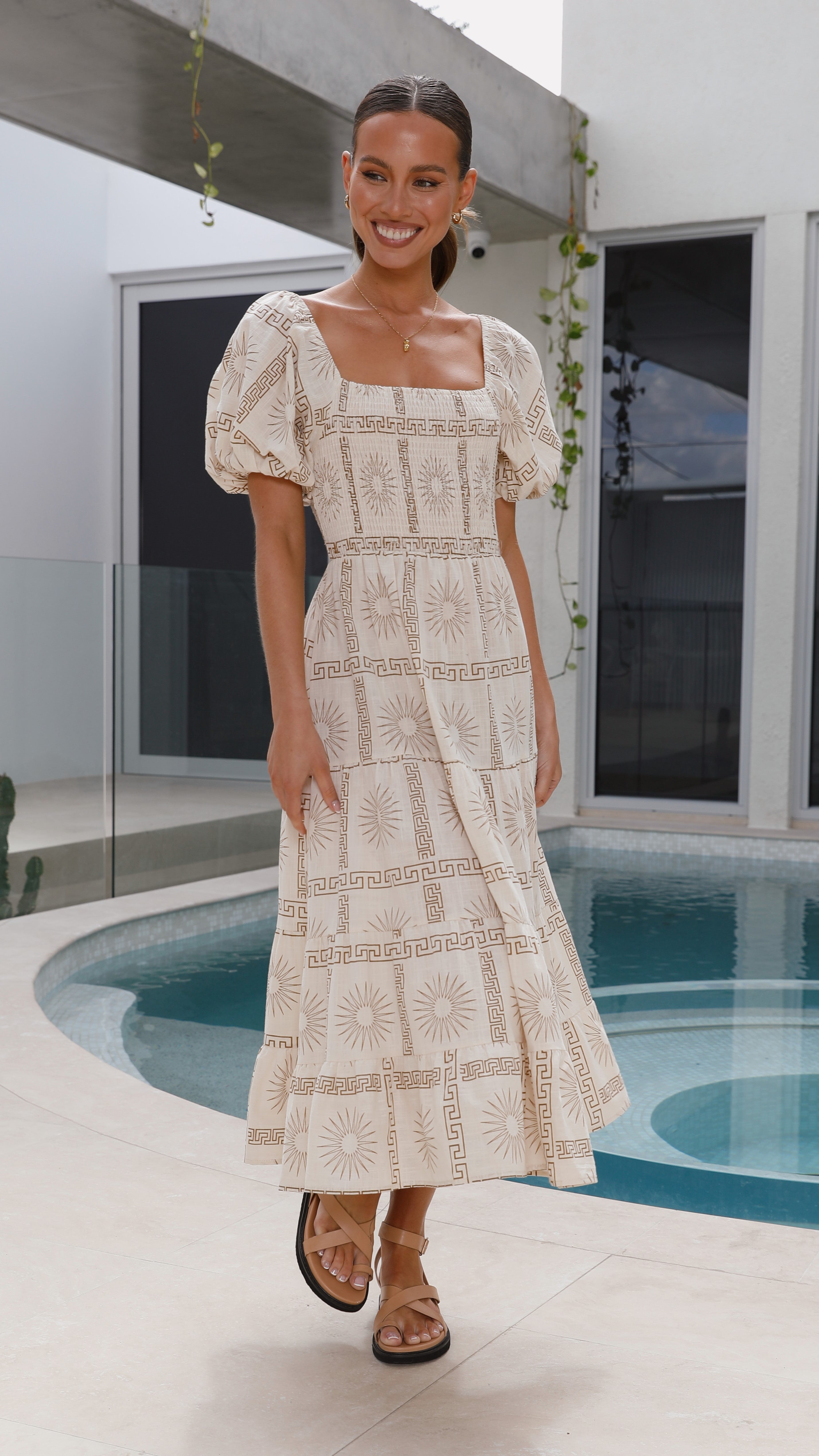 Erica Maxi Dress - White/Tan