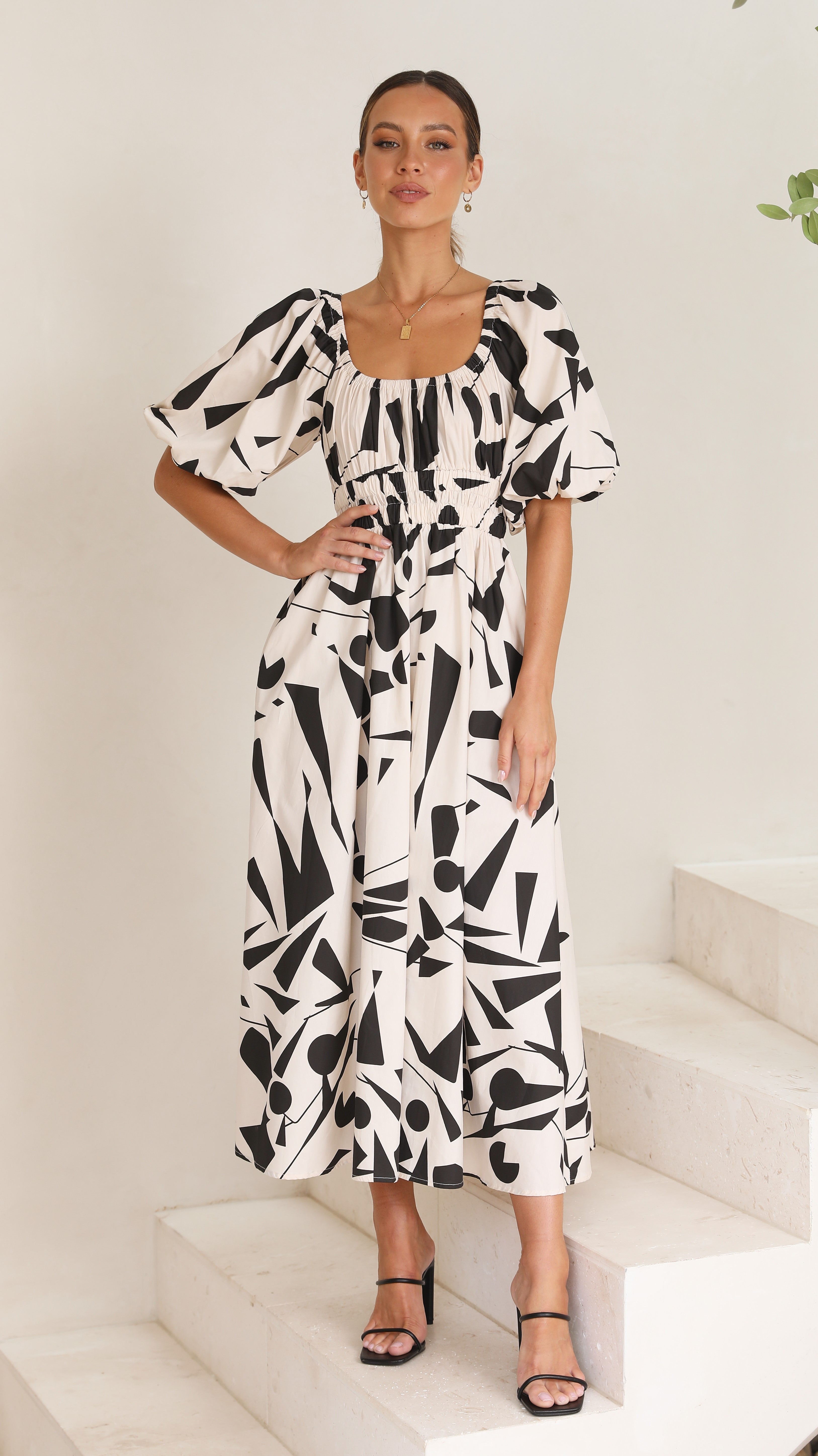 Mel Midi Dress - Beige/Black