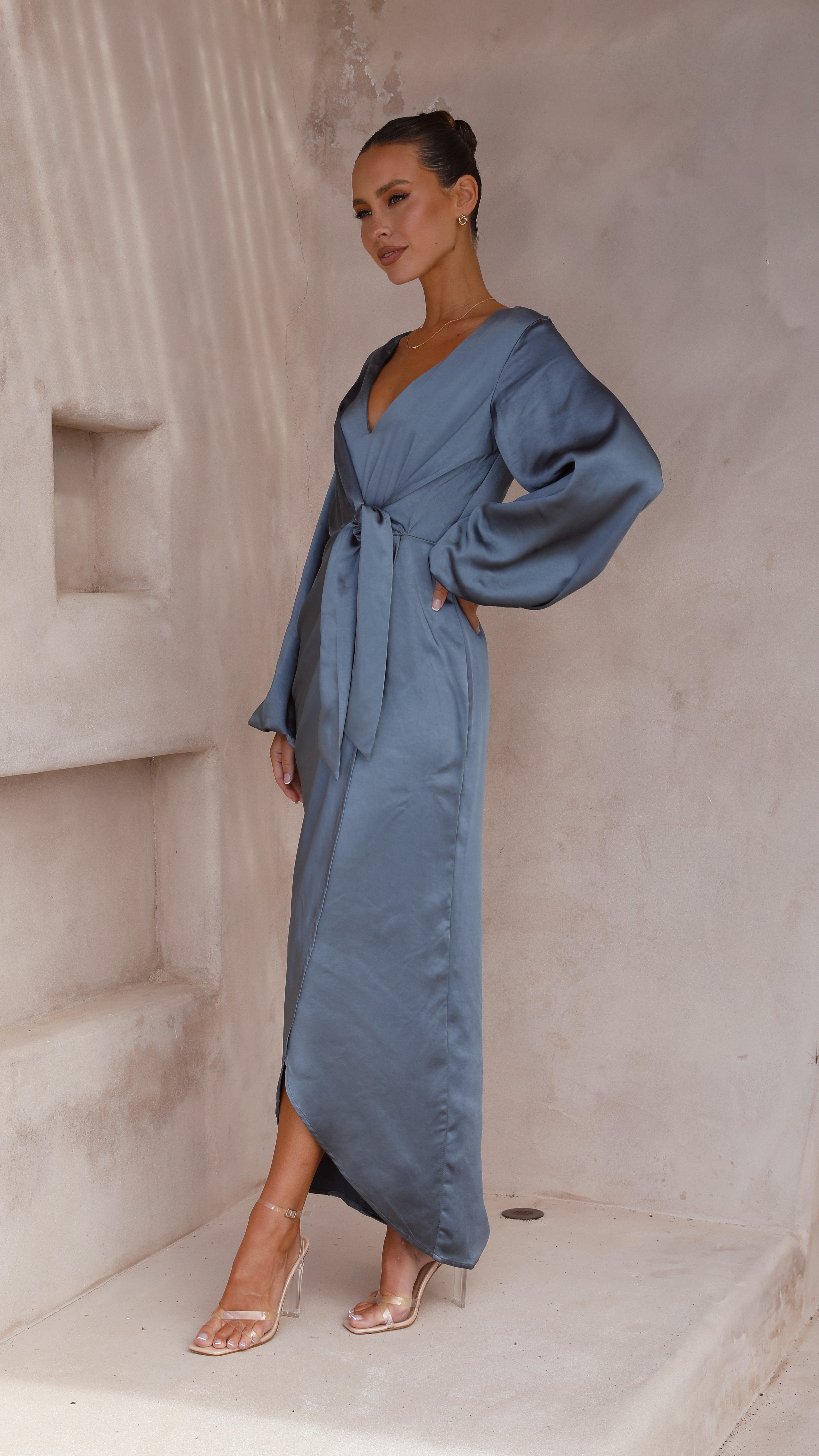 Naomi Long Sleeve Maxi Dress - Slate Blue