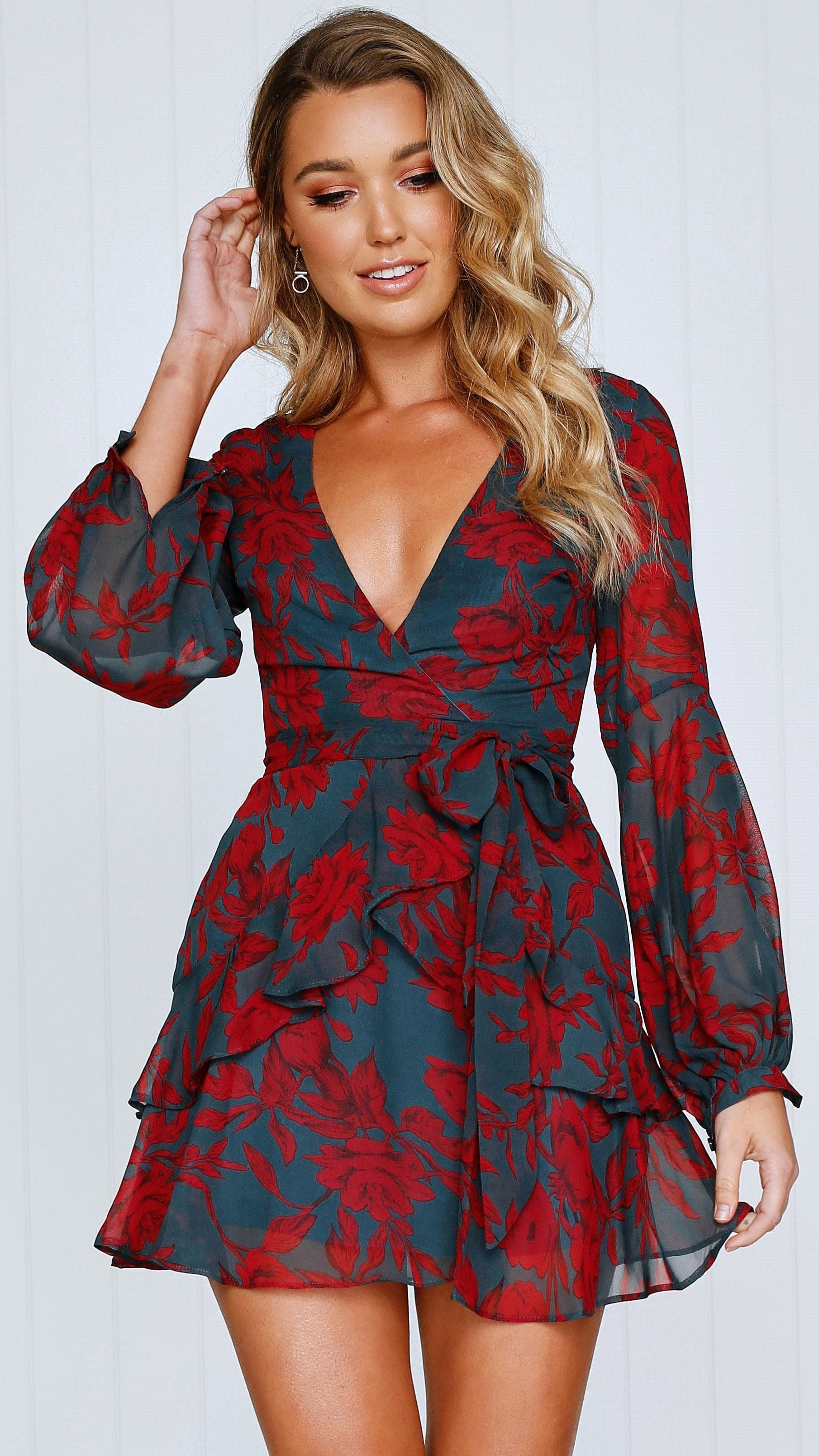 Dream Away Dress - Dark Teal/Red Floral