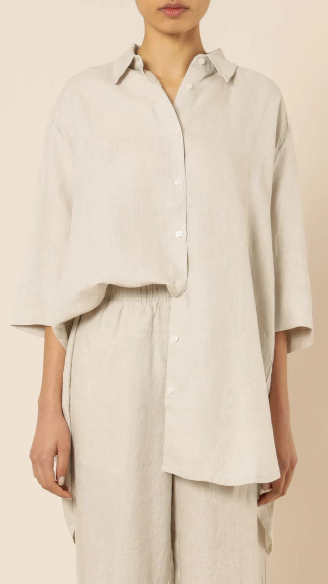 Lounge Linen Longline Shirt - Natural