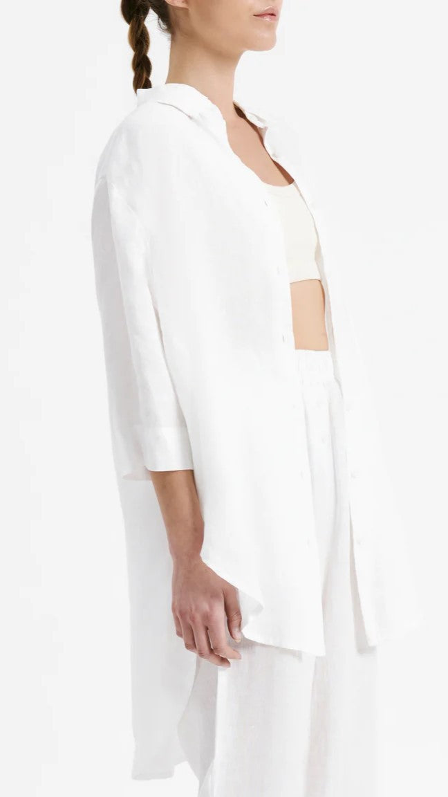 Lounge Linen Longline Shirt - White
