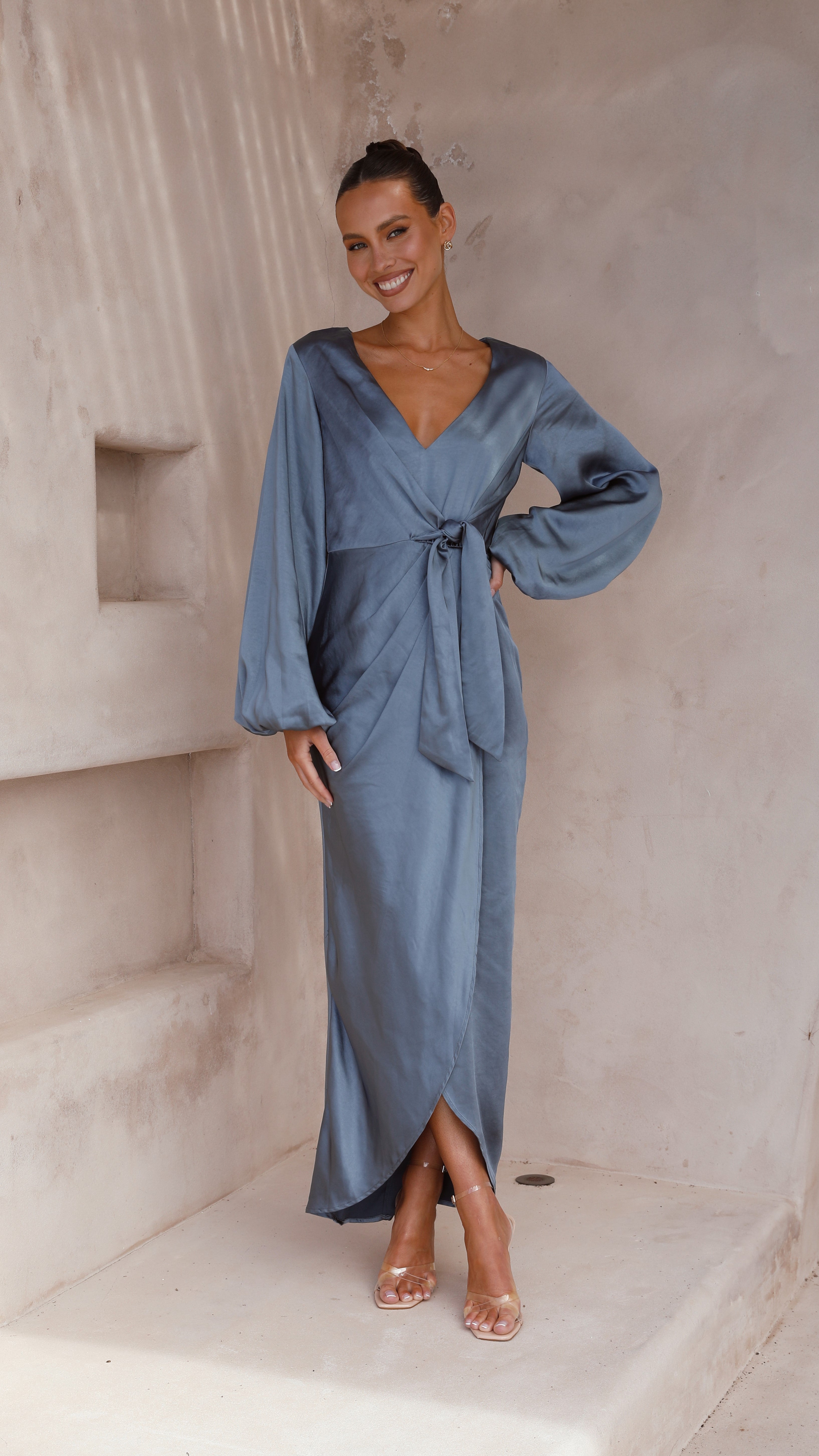 Naomi Long Sleeve Maxi Dress - Slate Blue