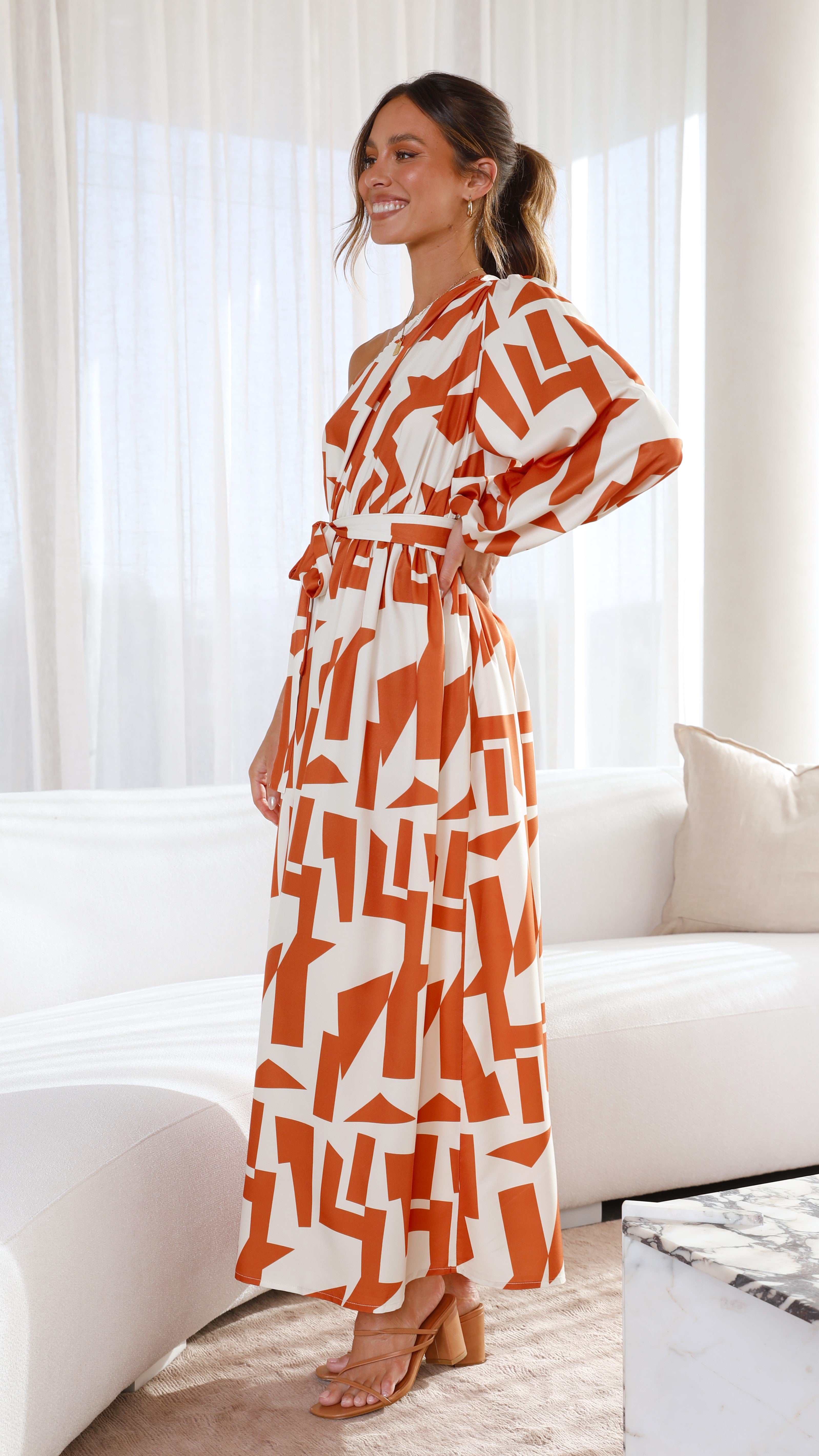 Melanie Maxi Dress - Orange/Rust Print