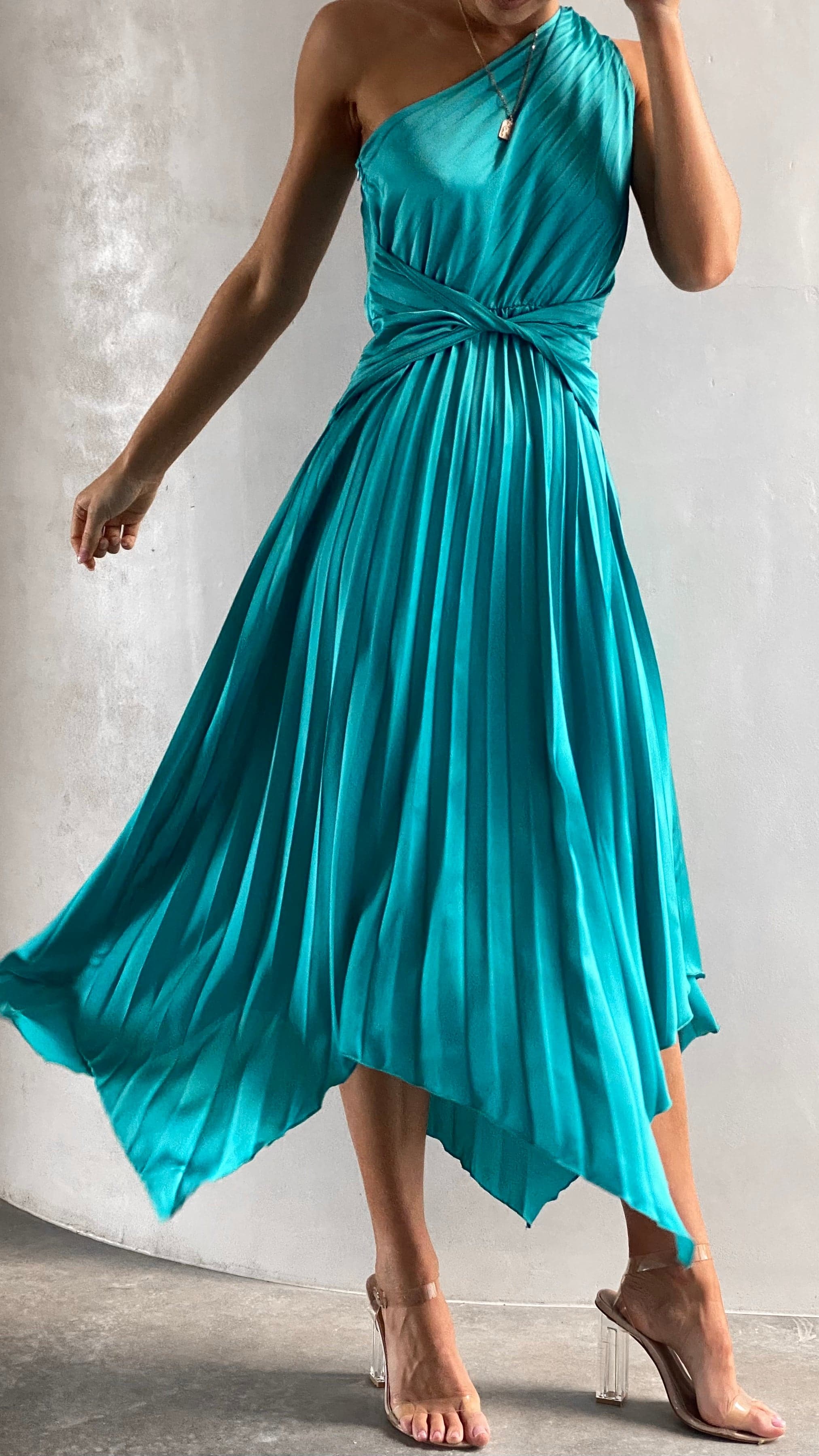 Cali One Shoulder Midi Dress - Blue
