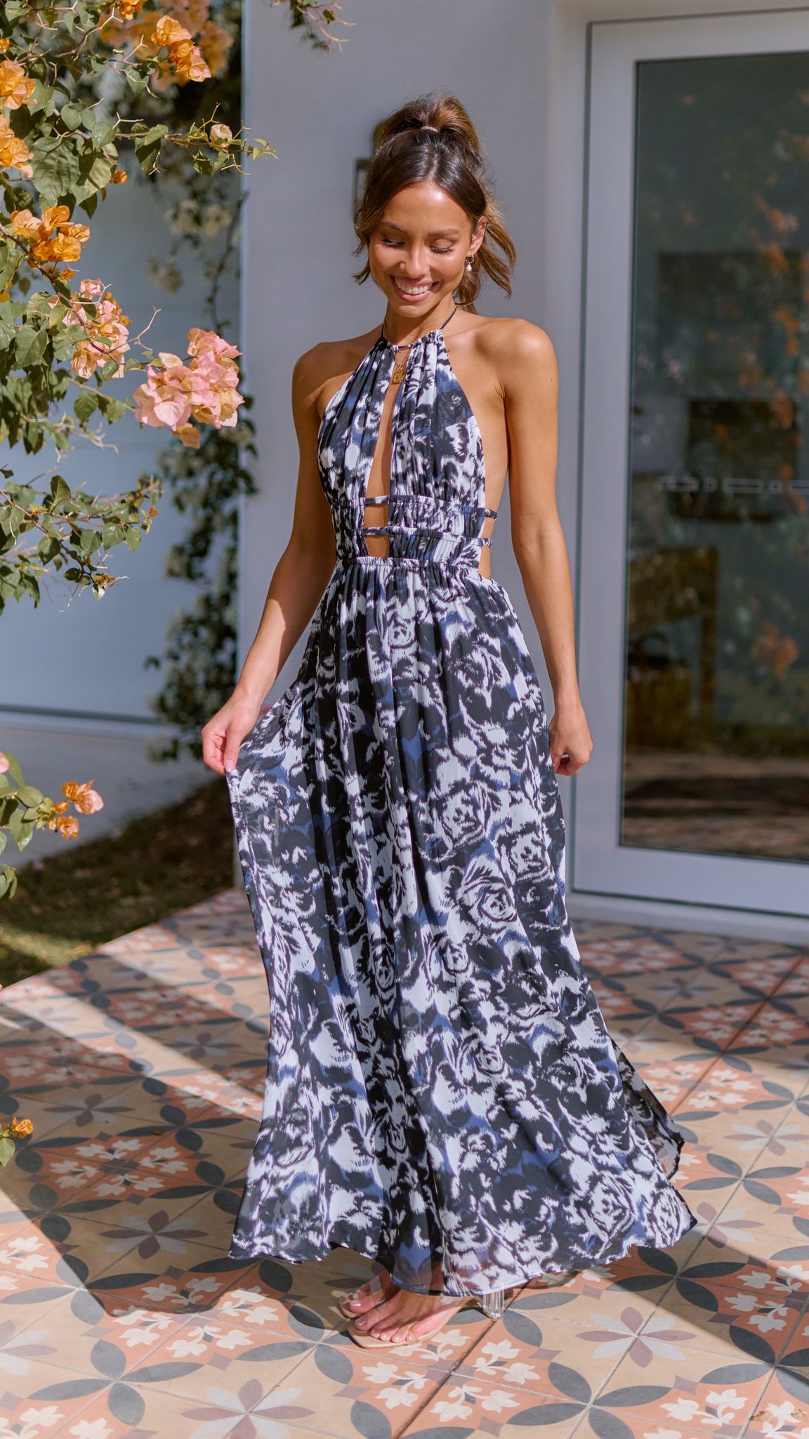 Ivy Maxi Dress - Black/White Print
