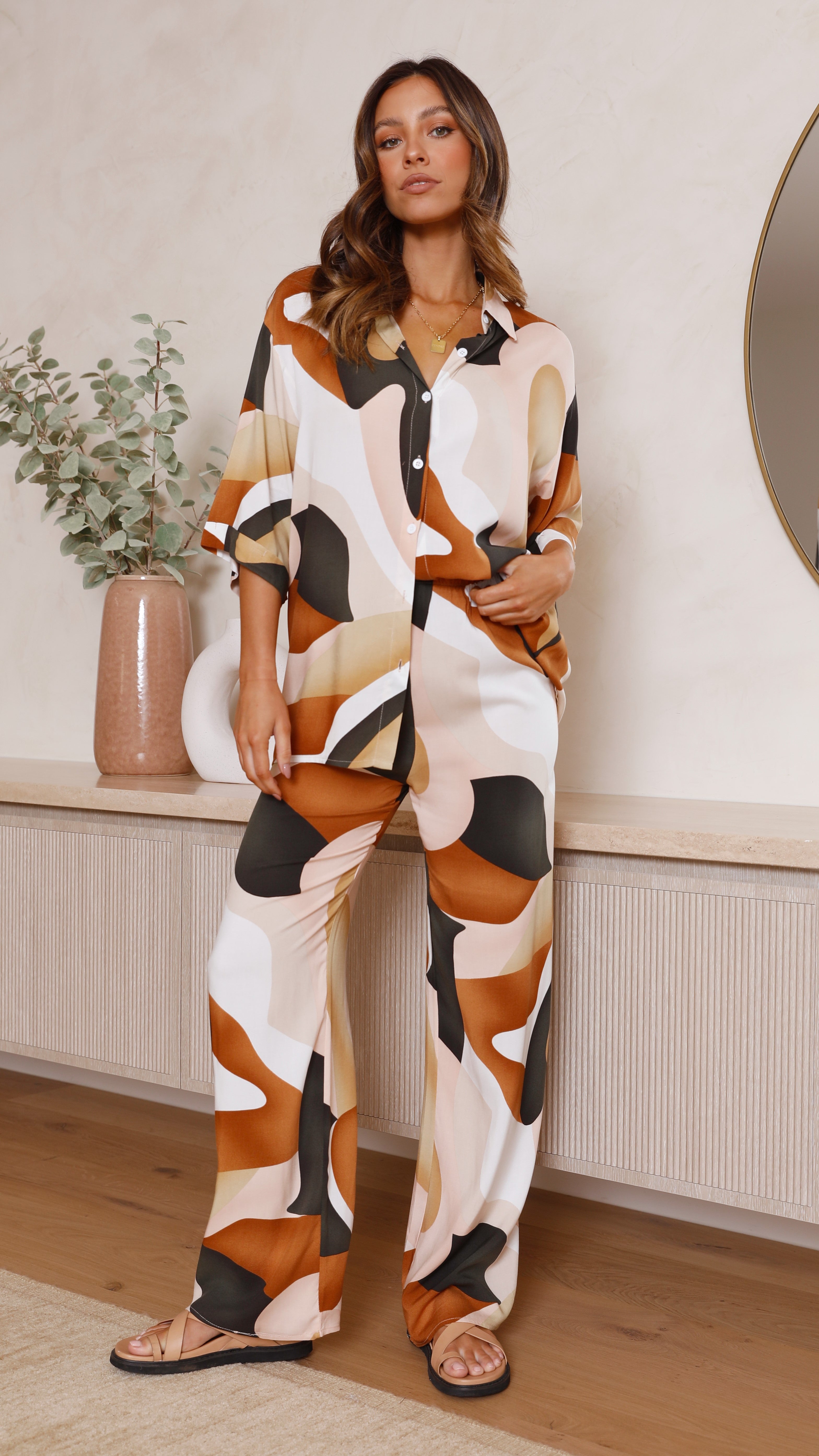 Bailie Shirt and Pants Set - Brown/Orange