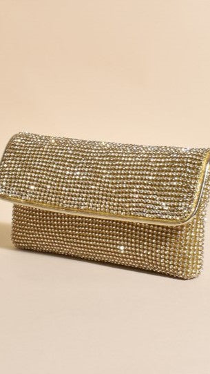 Malia Foldover Diamante Clutch - Gold