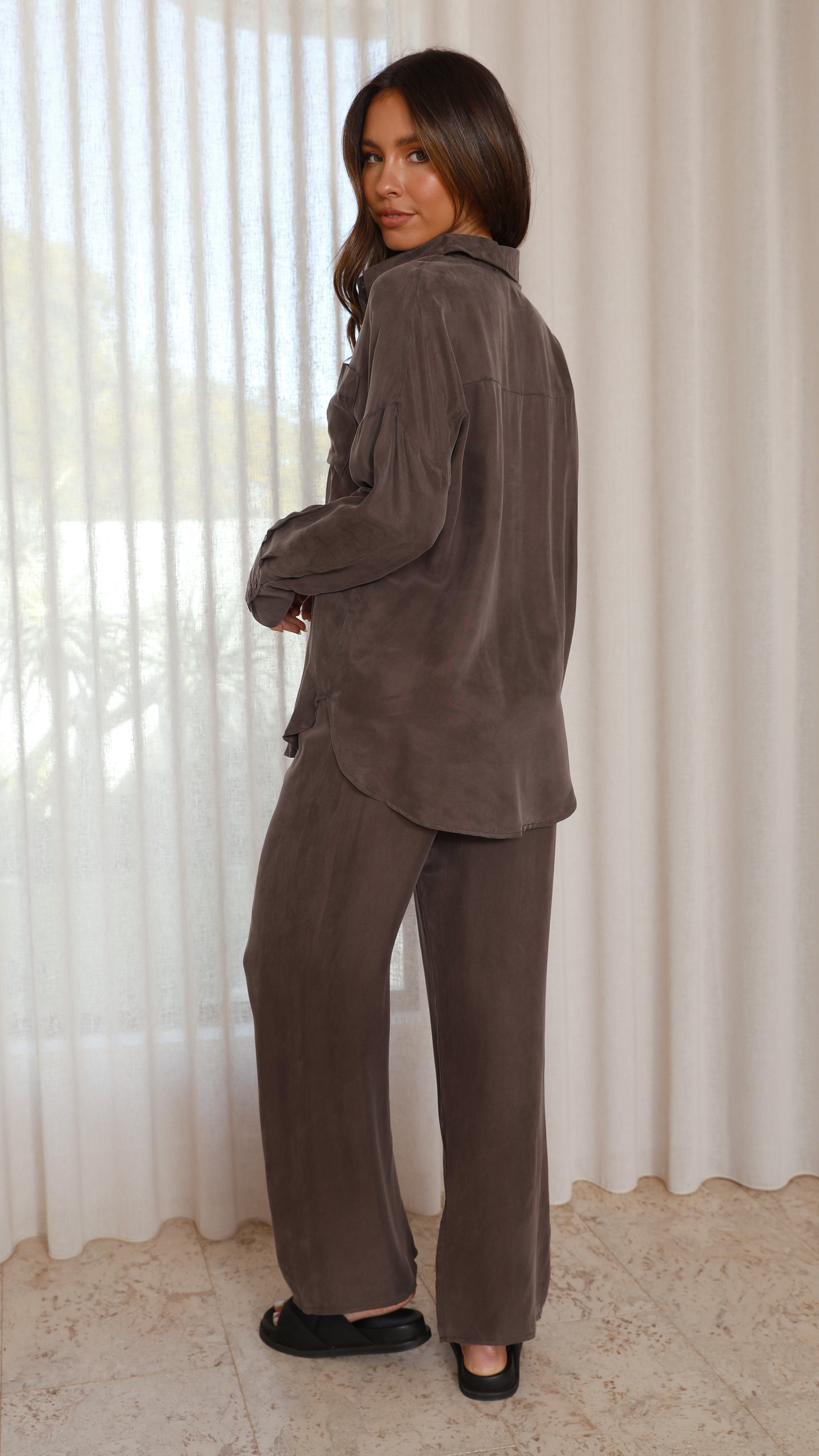 Graciela Button Up Shirt - Warm Grey Cupro