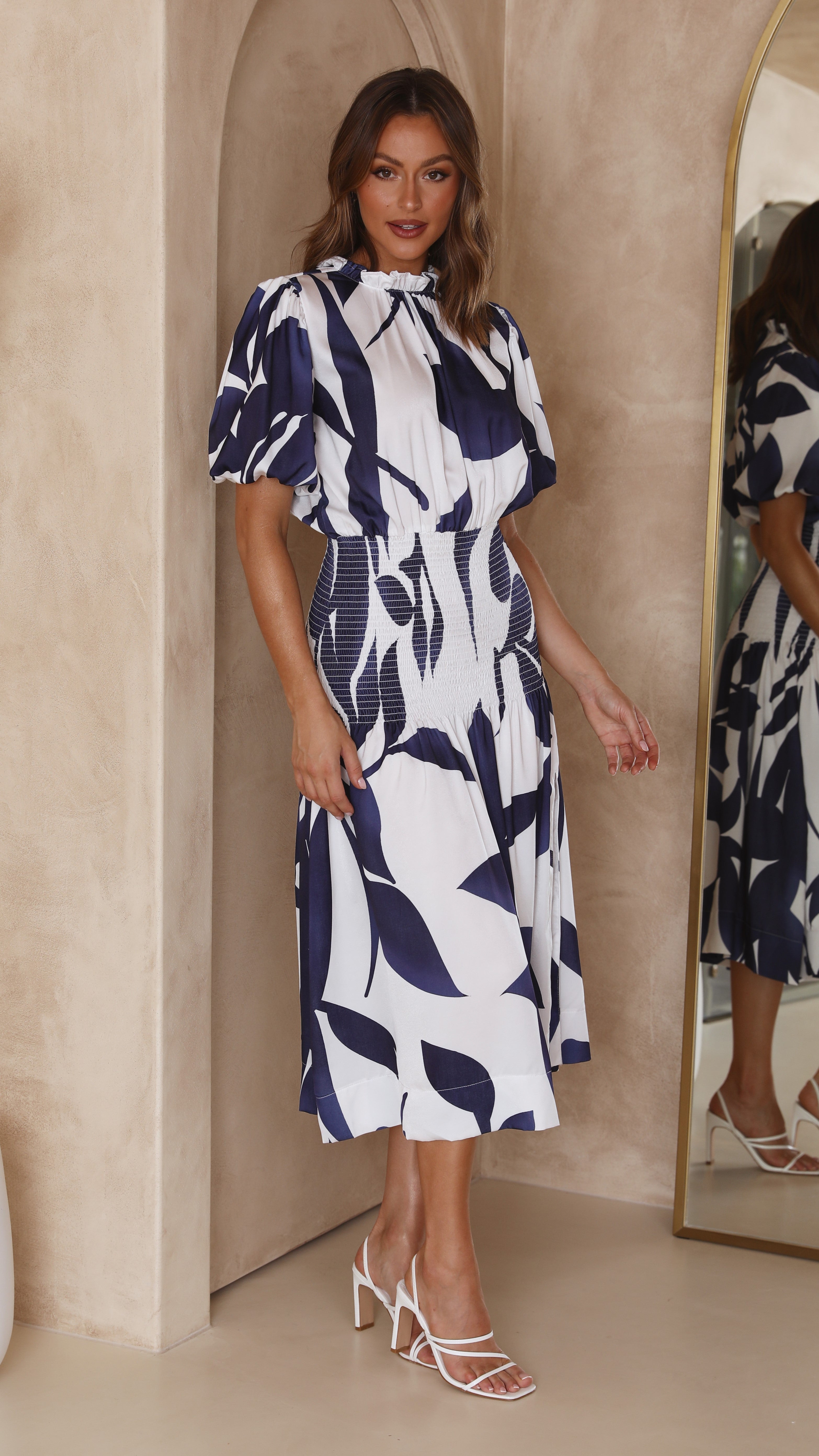 Elizabeth Midi Dress - Navy/White
