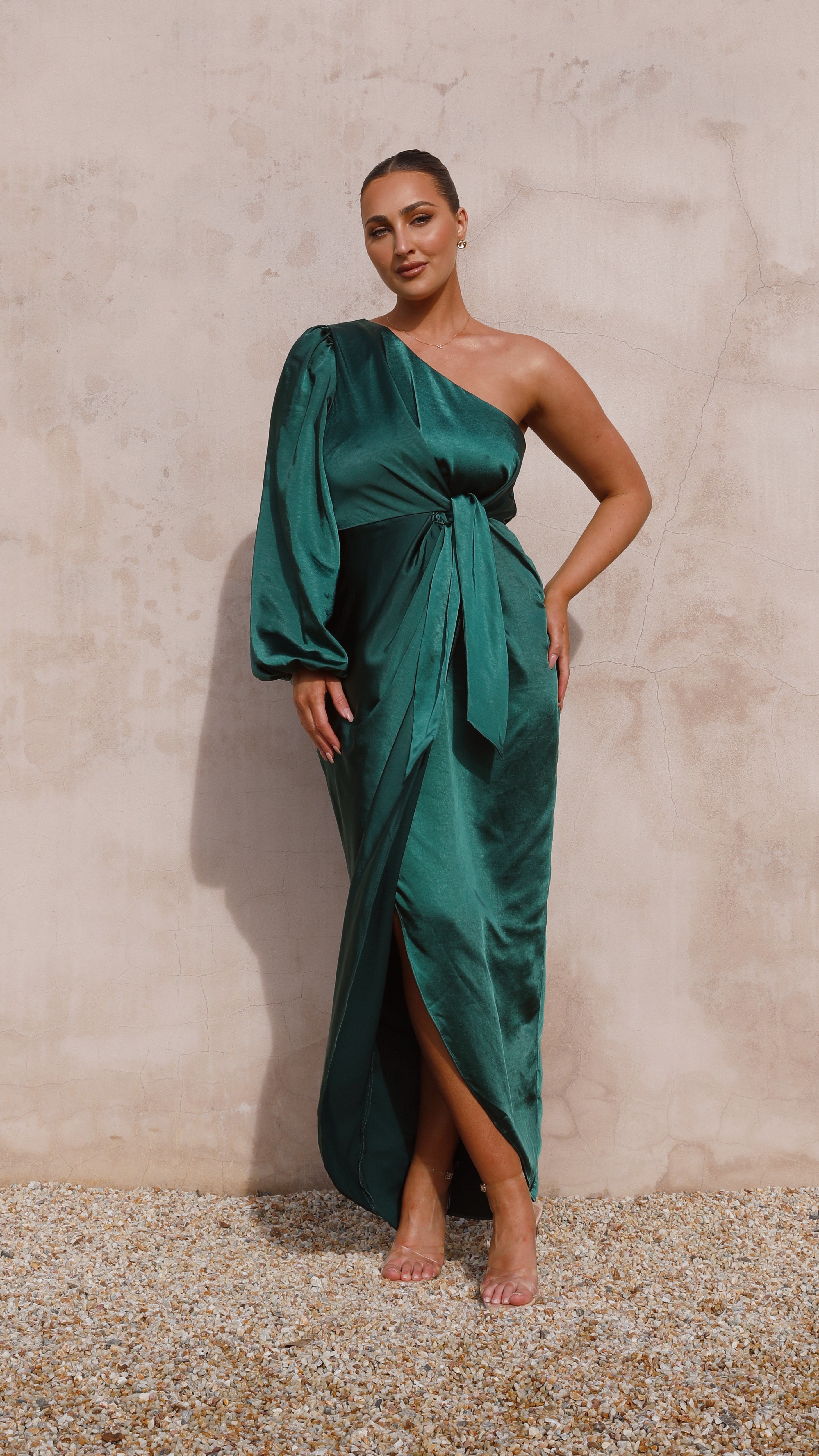 Heidi One Shoulder Maxi Dress - Emerald