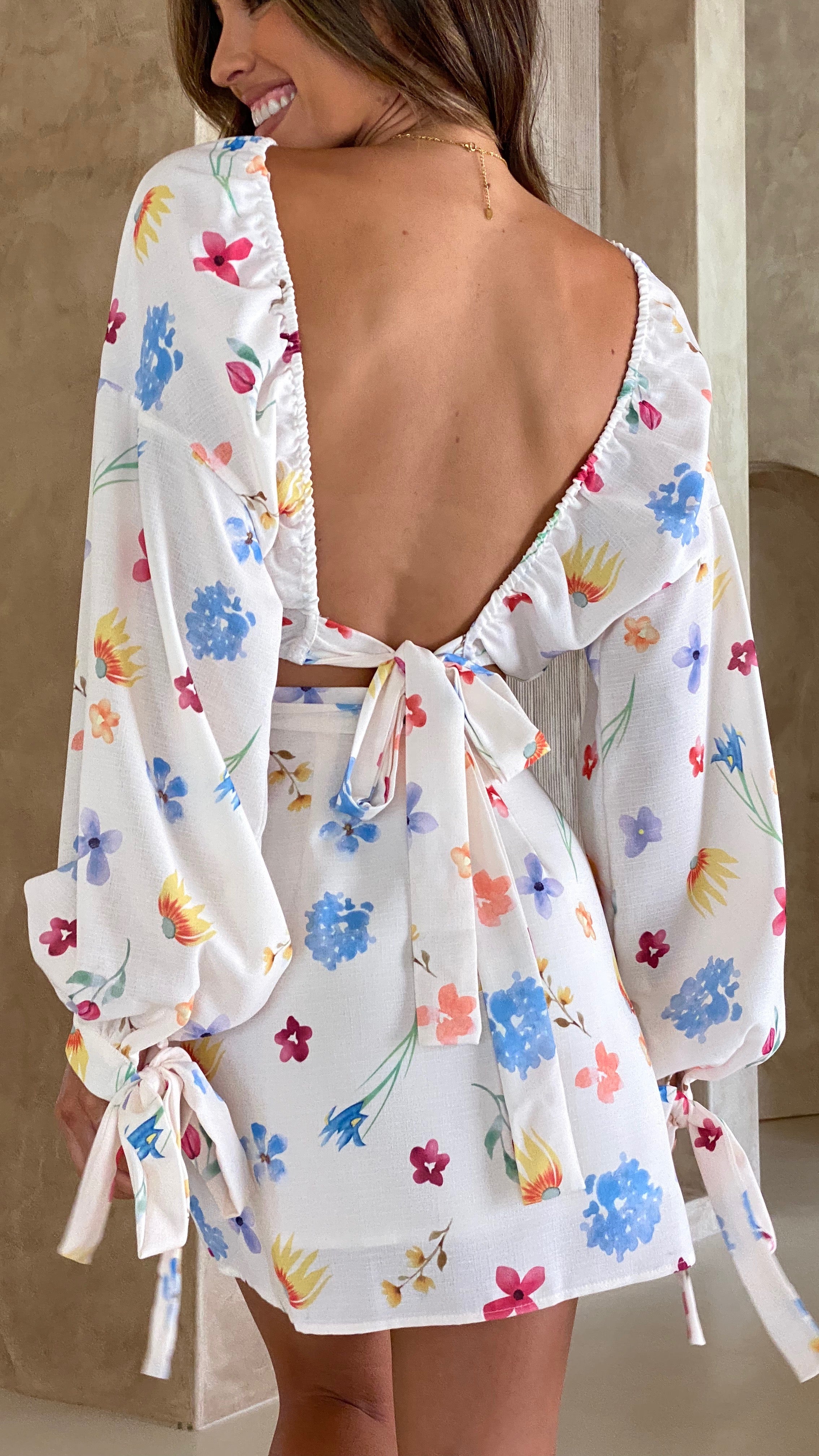 Camellia Long Sleeve Crop Top - Blooms