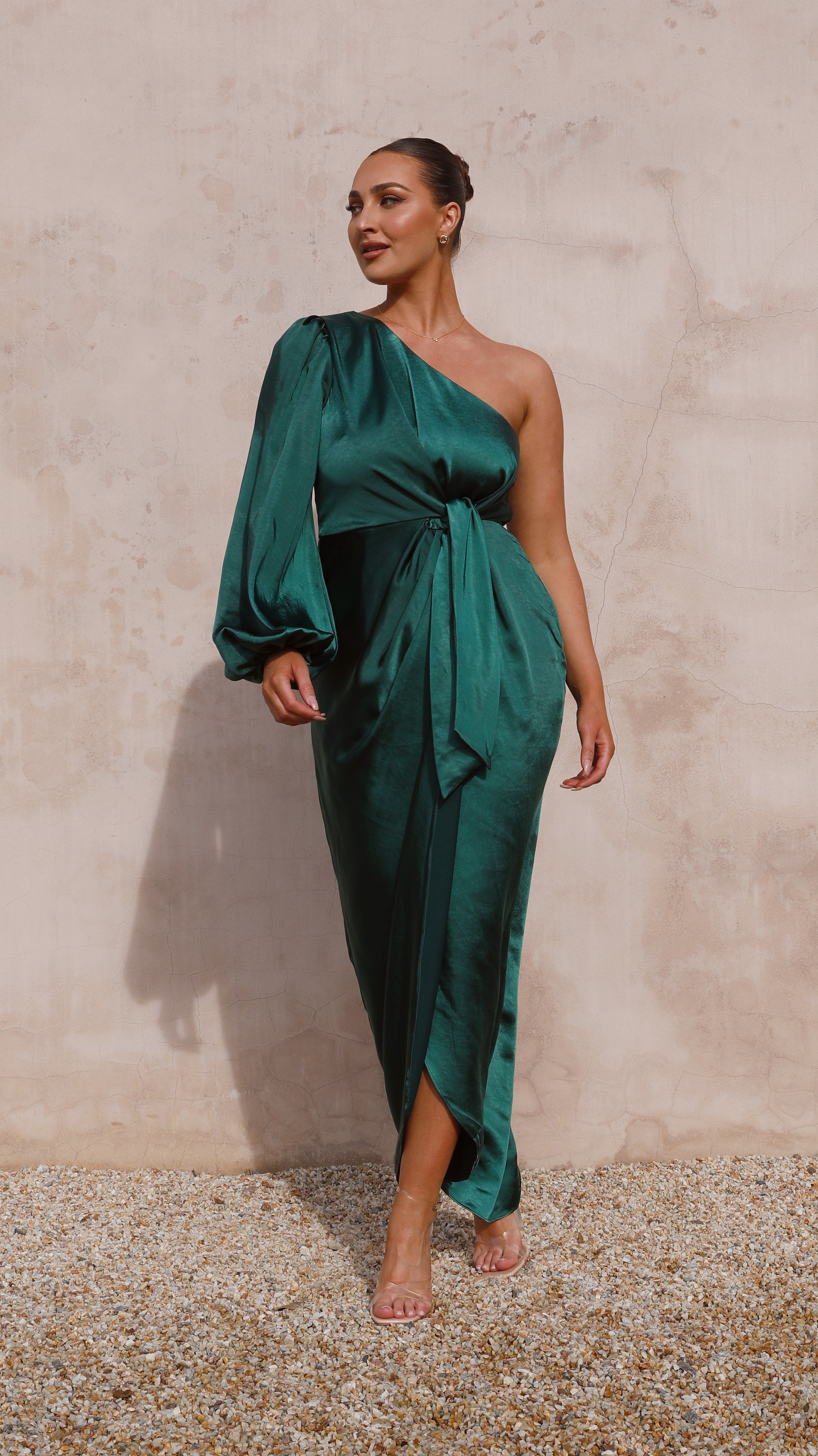 Heidi One Shoulder Maxi Dress - Emerald