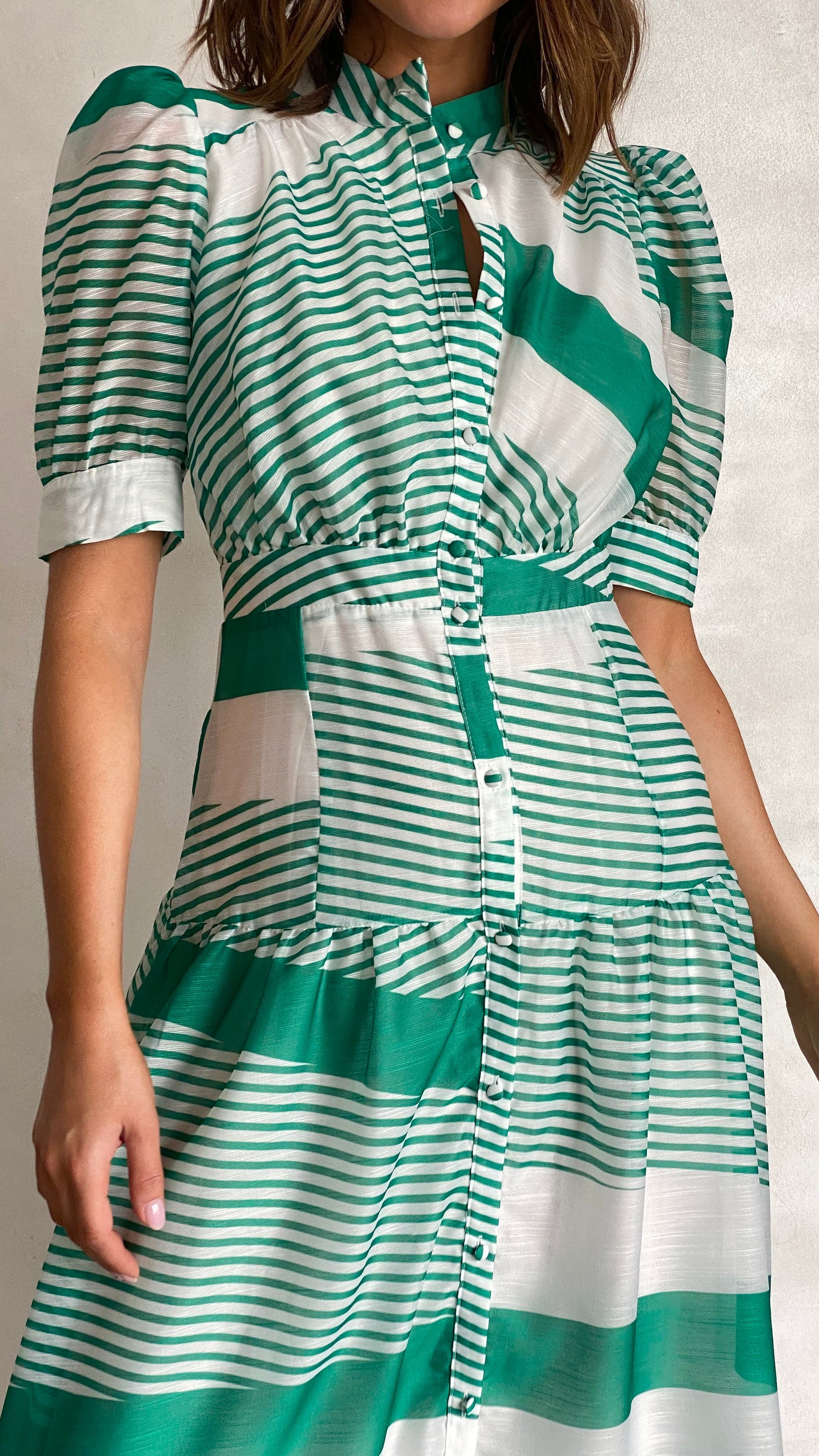 Eliza Midi Dress - Green Stripe