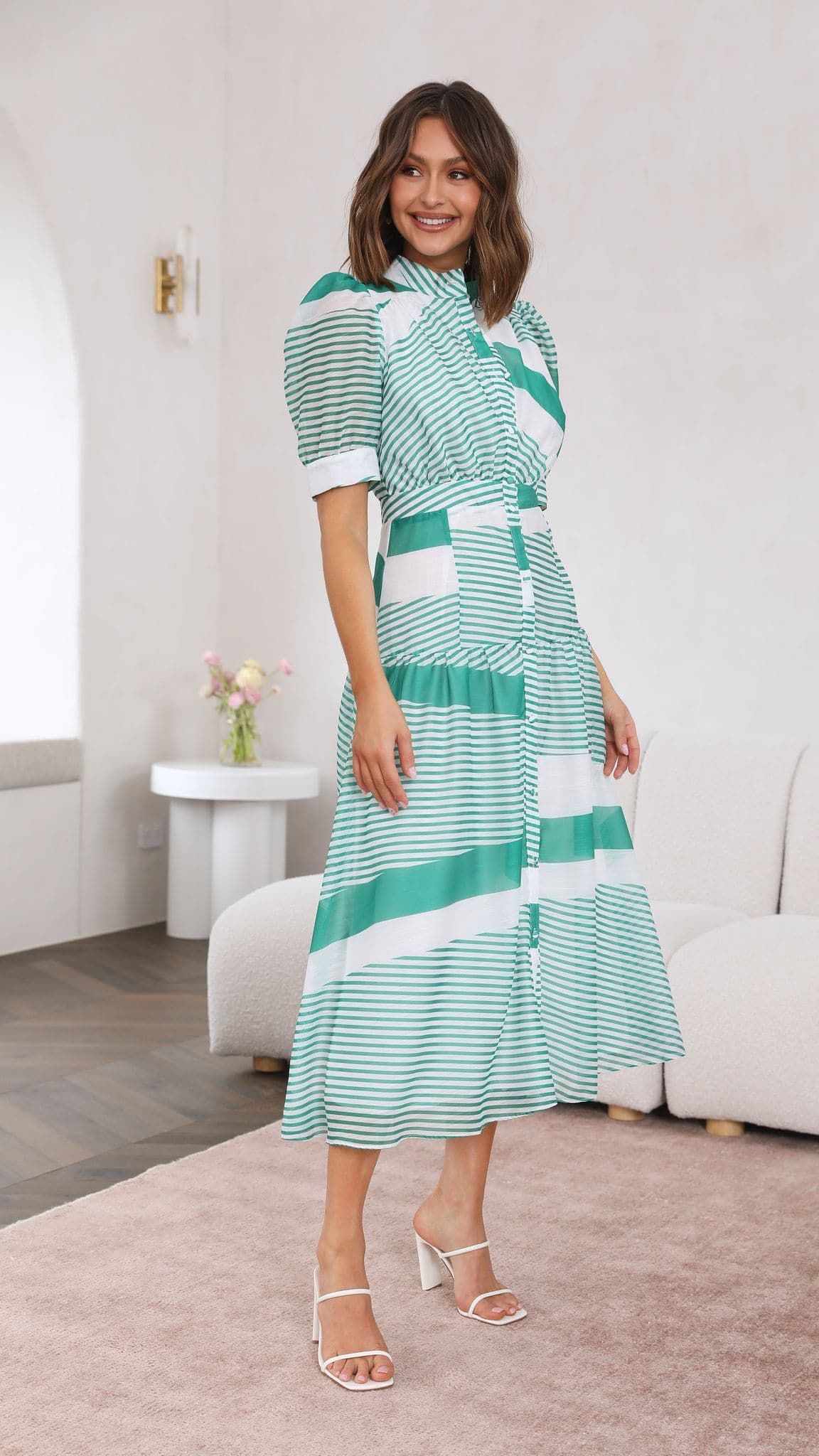 Eliza Midi Dress - Green Stripe