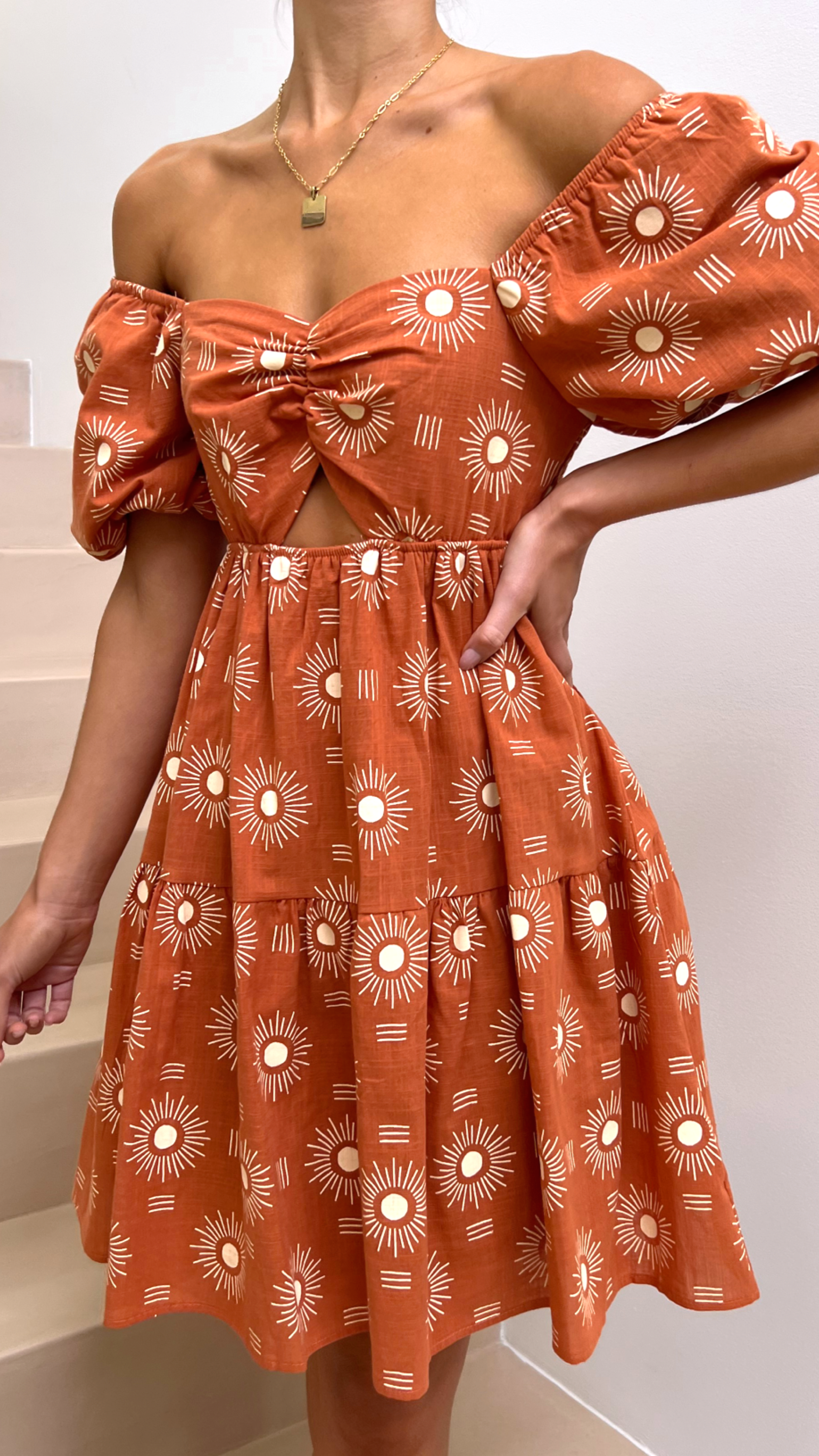 Luna Mini Dress - Brown Sun Print