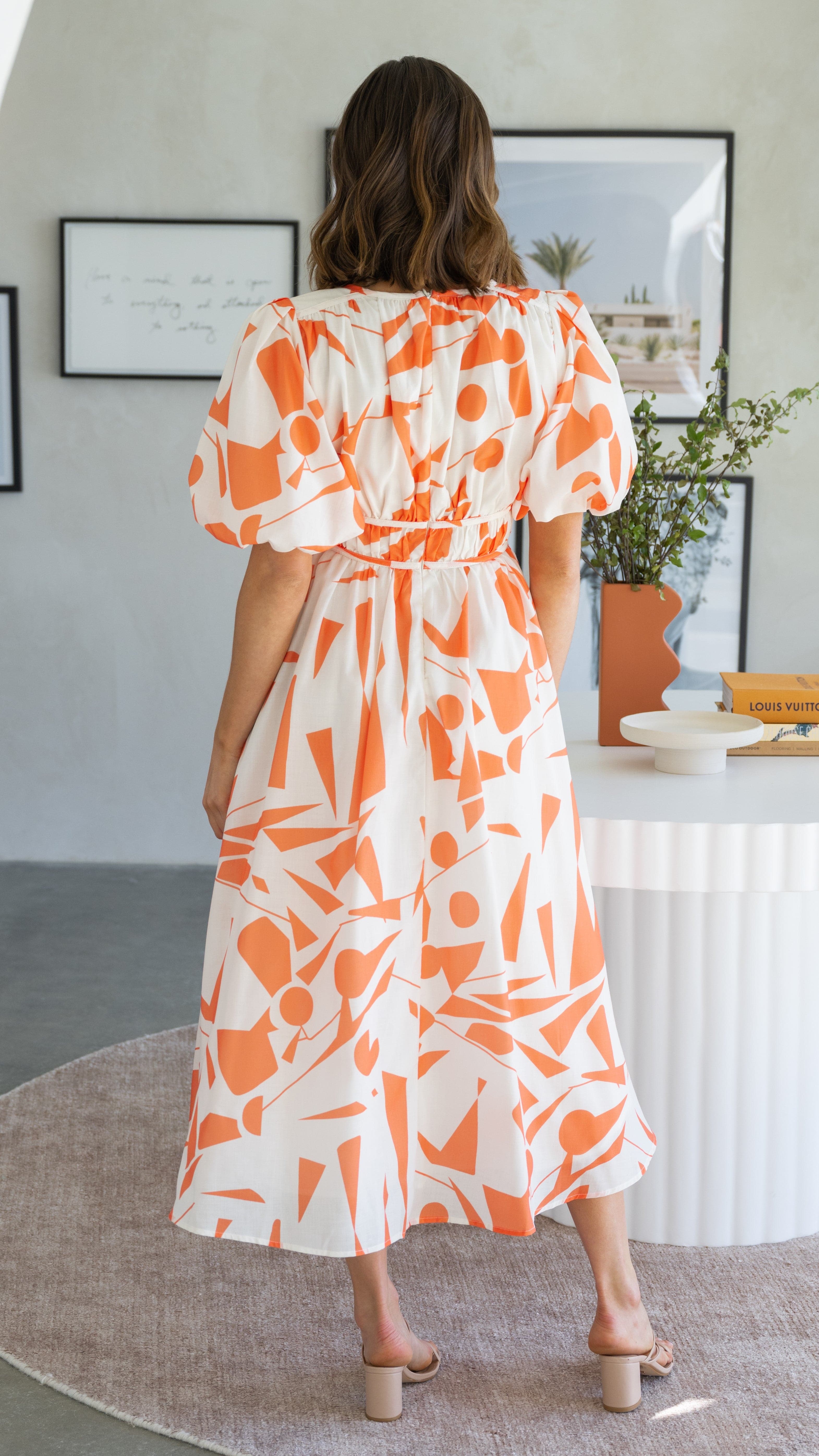 Venice Midi Dress - Beige/Orange